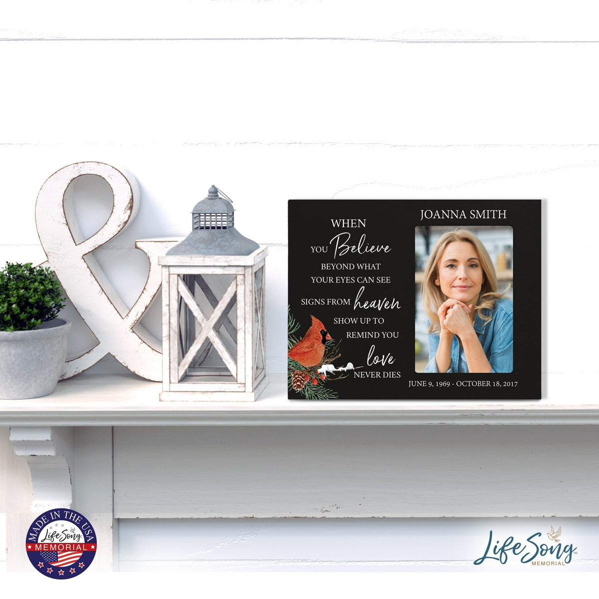 Custom Cardinal Wooden Memorial 8x10 Picture Frame holds 4x6 photo When You Believe - LifeSong Milestones