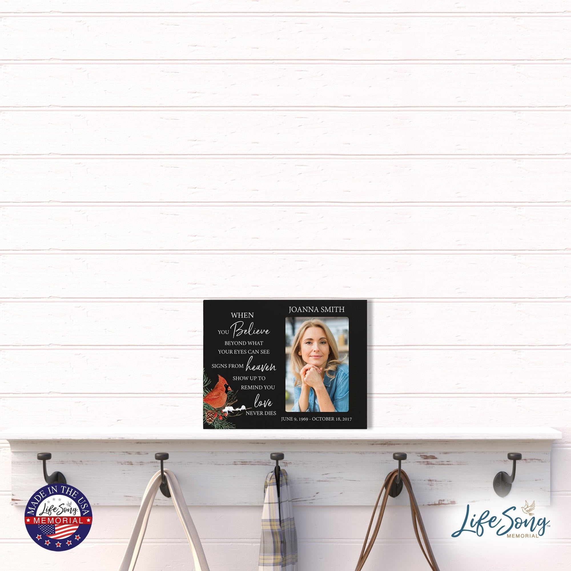Custom Cardinal Wooden Memorial 8x10 Picture Frame holds 4x6 photo When You Believe - LifeSong Milestones