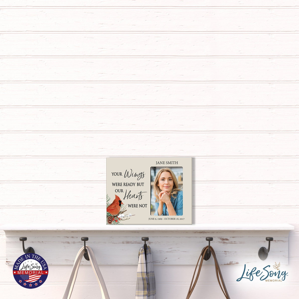 Custom Cardinal Wooden Memorial 8x10 Picture Frame holds 4x6 photo Your Wings Were - LifeSong Milestones