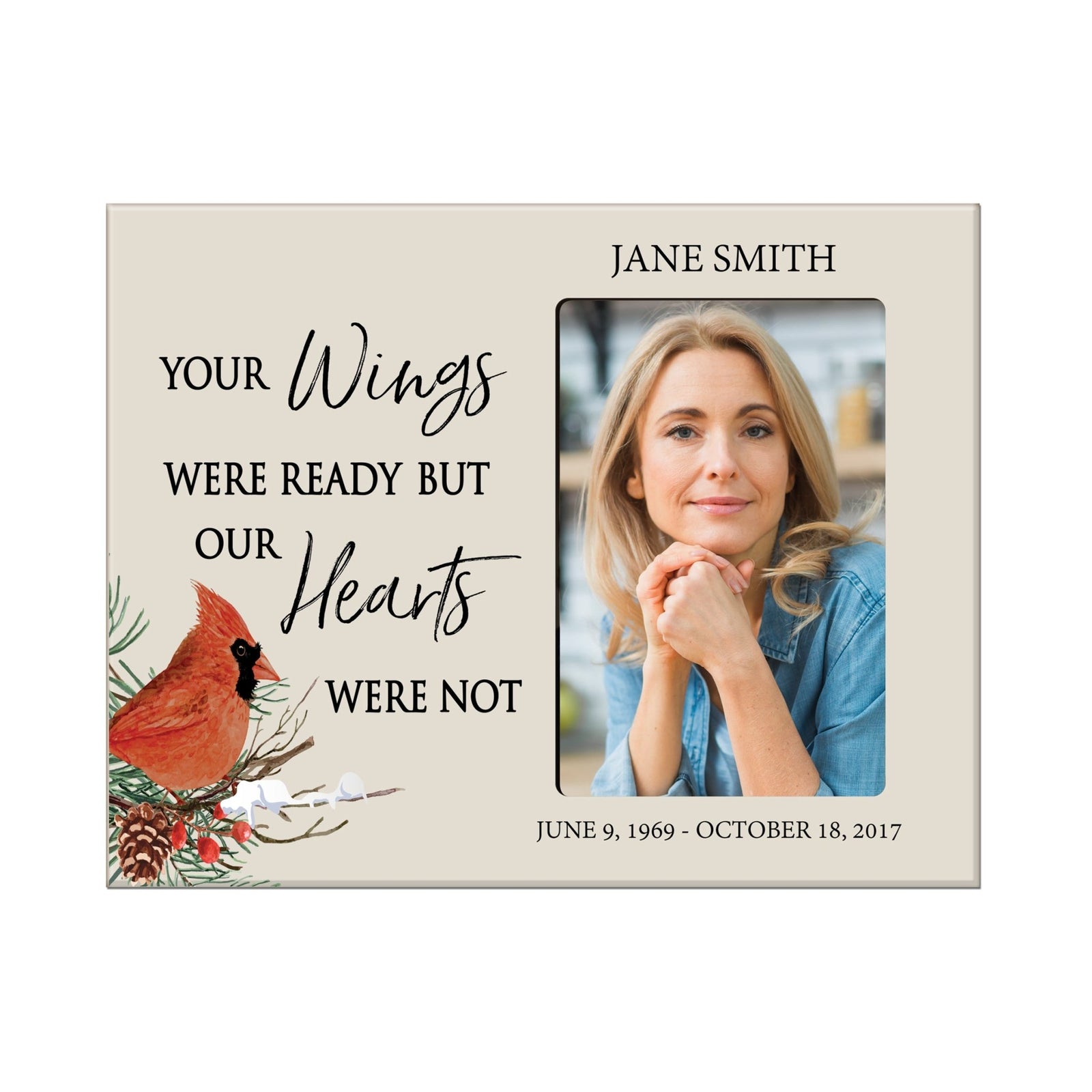 Custom Cardinal Wooden Memorial 8x10 Picture Frame holds 4x6 photo Your Wings Were - LifeSong Milestones