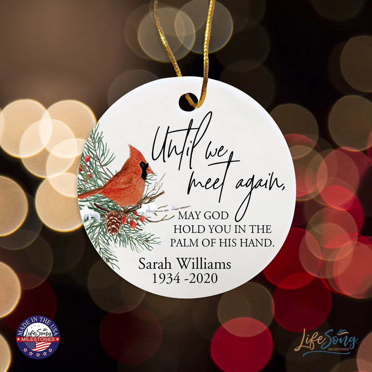 Custom Ceramic Christmas Memorial White Round Ornament 2.75in Until We Meet Again - LifeSong Milestones