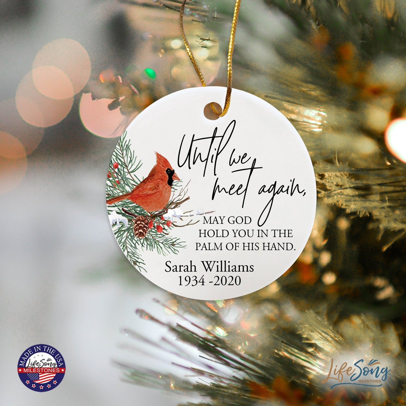 Custom Ceramic Christmas Memorial White Round Ornament 2.75in Until We Meet Again - LifeSong Milestones
