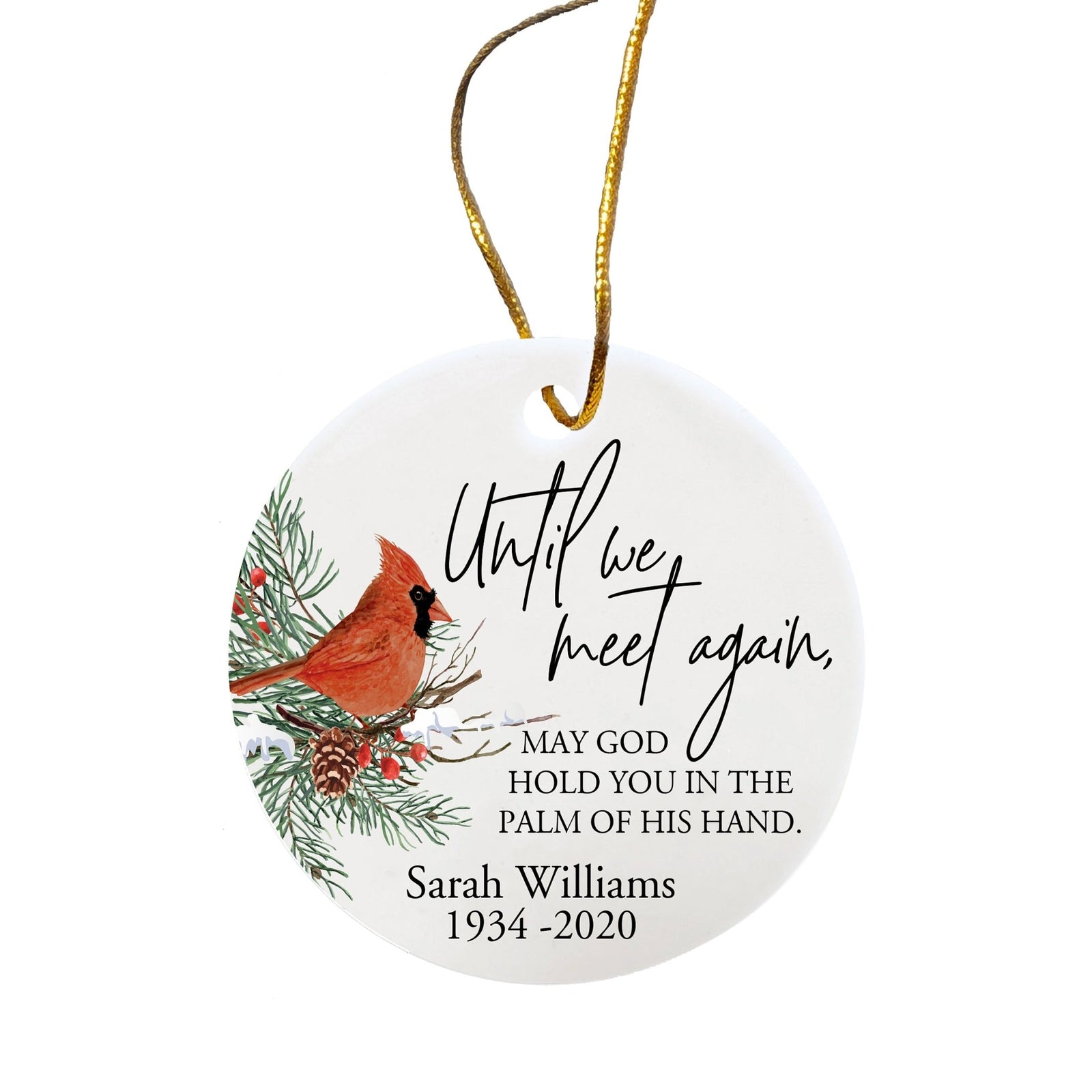 Custom Ceramic Christmas Memorial White Round Ornament 2.75in Until We Meet Again - LifeSong Milestones