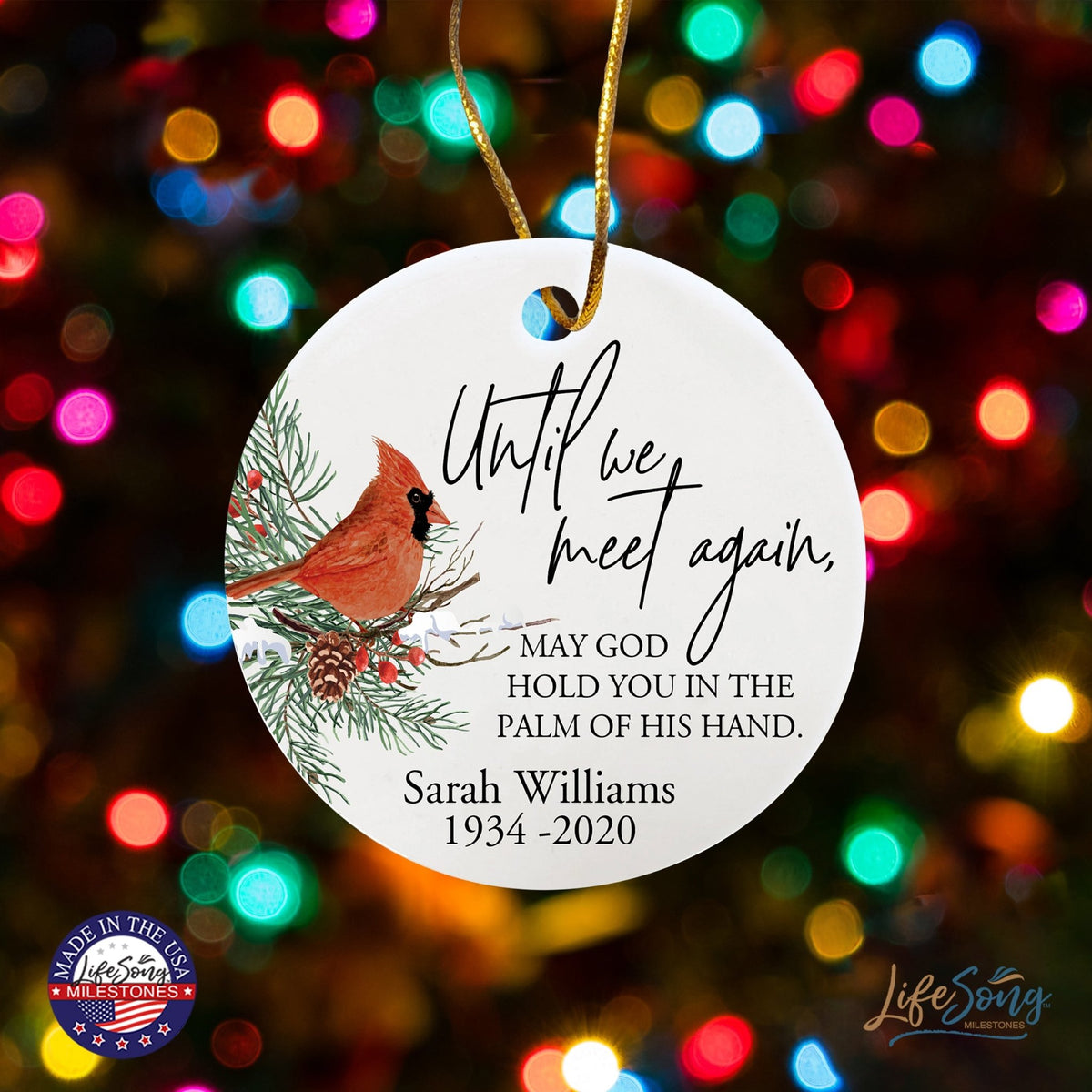 Custom Ceramic Christmas Memorial White Round Ornament 2.75in Until We Meet Again - LifeSong Milestones