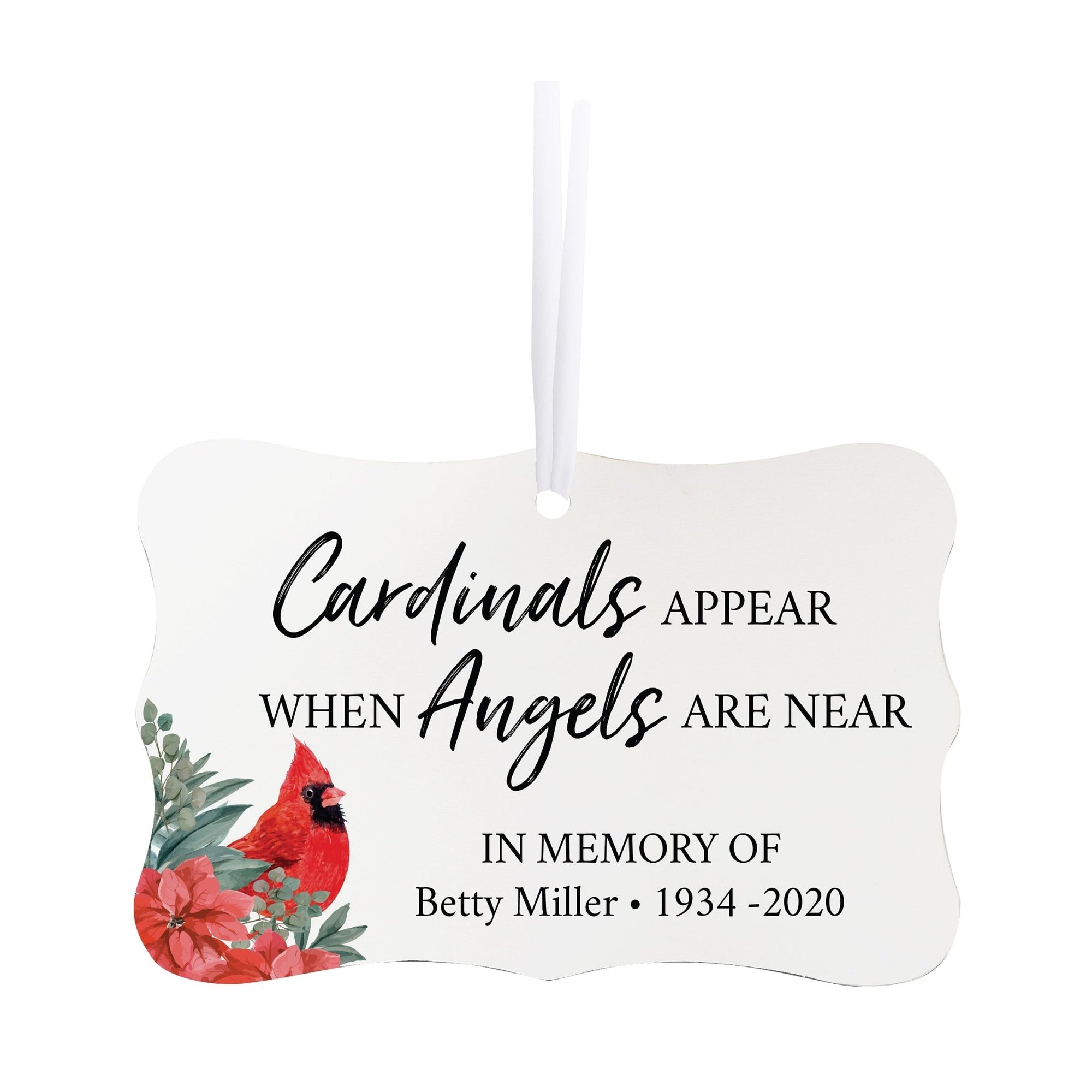 Custom Ceramic Christmas Memorial White Scalloped Ornament 2.5x4in Cardinals Appear - LifeSong Milestones