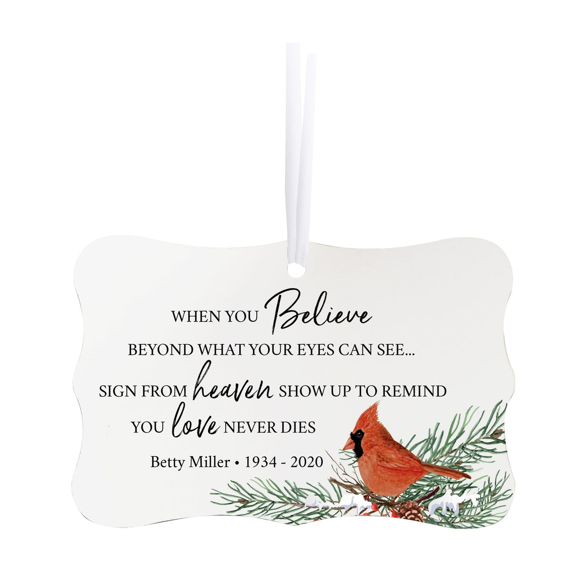 Custom Ceramic Christmas Memorial White Scalloped Ornament 2.5x4in When You Believe Beyond - LifeSong Milestones