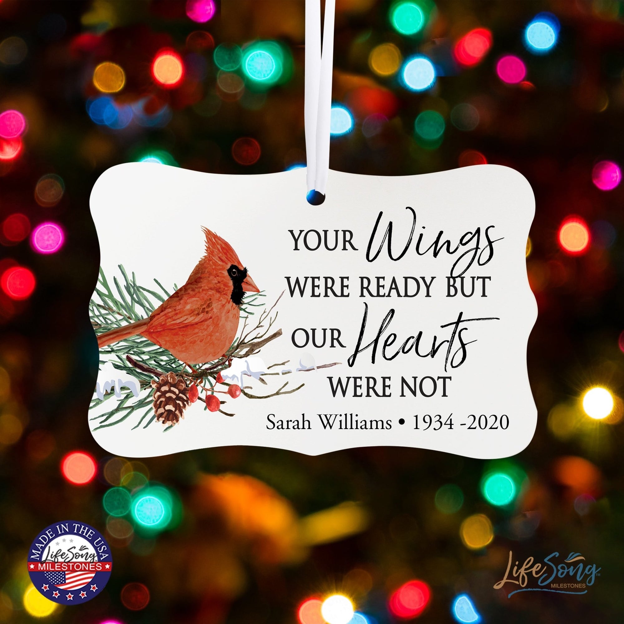 Custom Ceramic Christmas Memorial White Scalloped Ornament 2.5x4in Your Wings Were - LifeSong Milestones