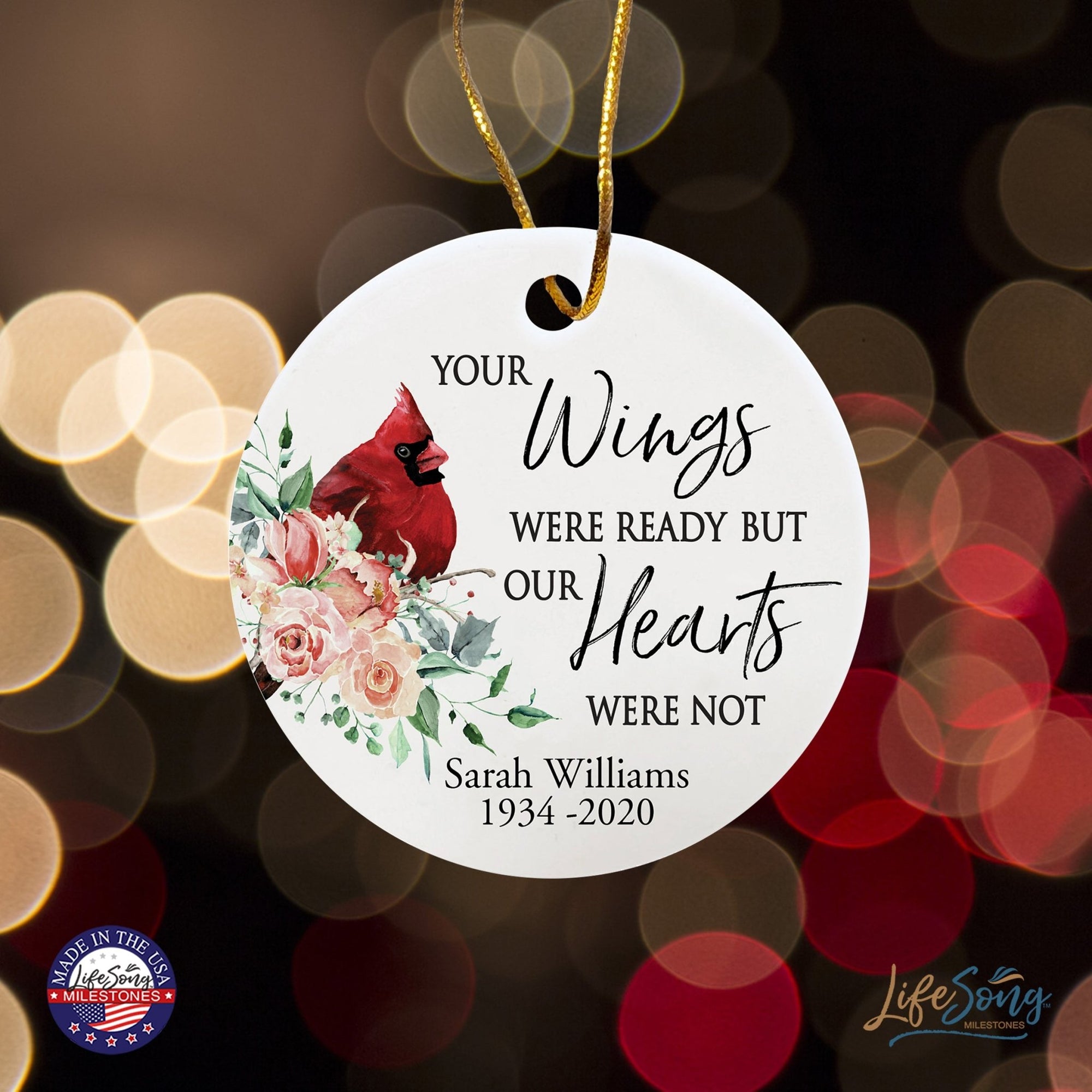 Custom Ceramic Everyday Memorial White Round Ornament 2.75in Your Wings Were Ready - LifeSong Milestones