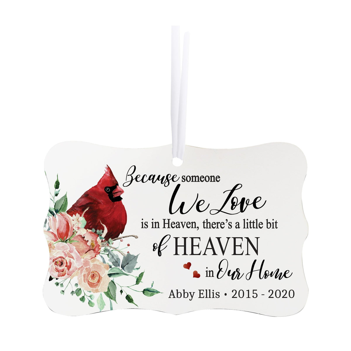 Custom Ceramic Everyday Memorial White Scalloped Ornament 2.5x4in Because Someone We Love - LifeSong Milestones