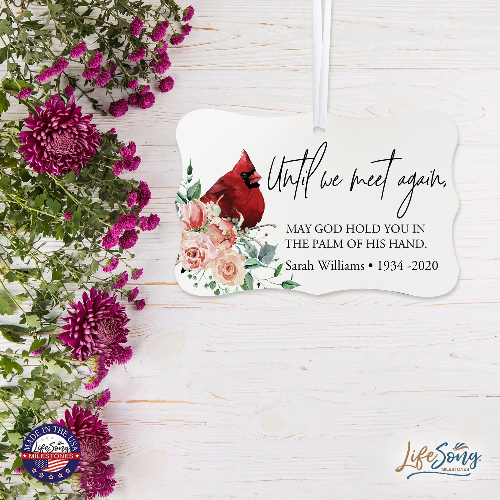 Custom Ceramic Everyday Memorial White Scalloped Ornament 2.5x4in Until We Meet Again - LifeSong Milestones