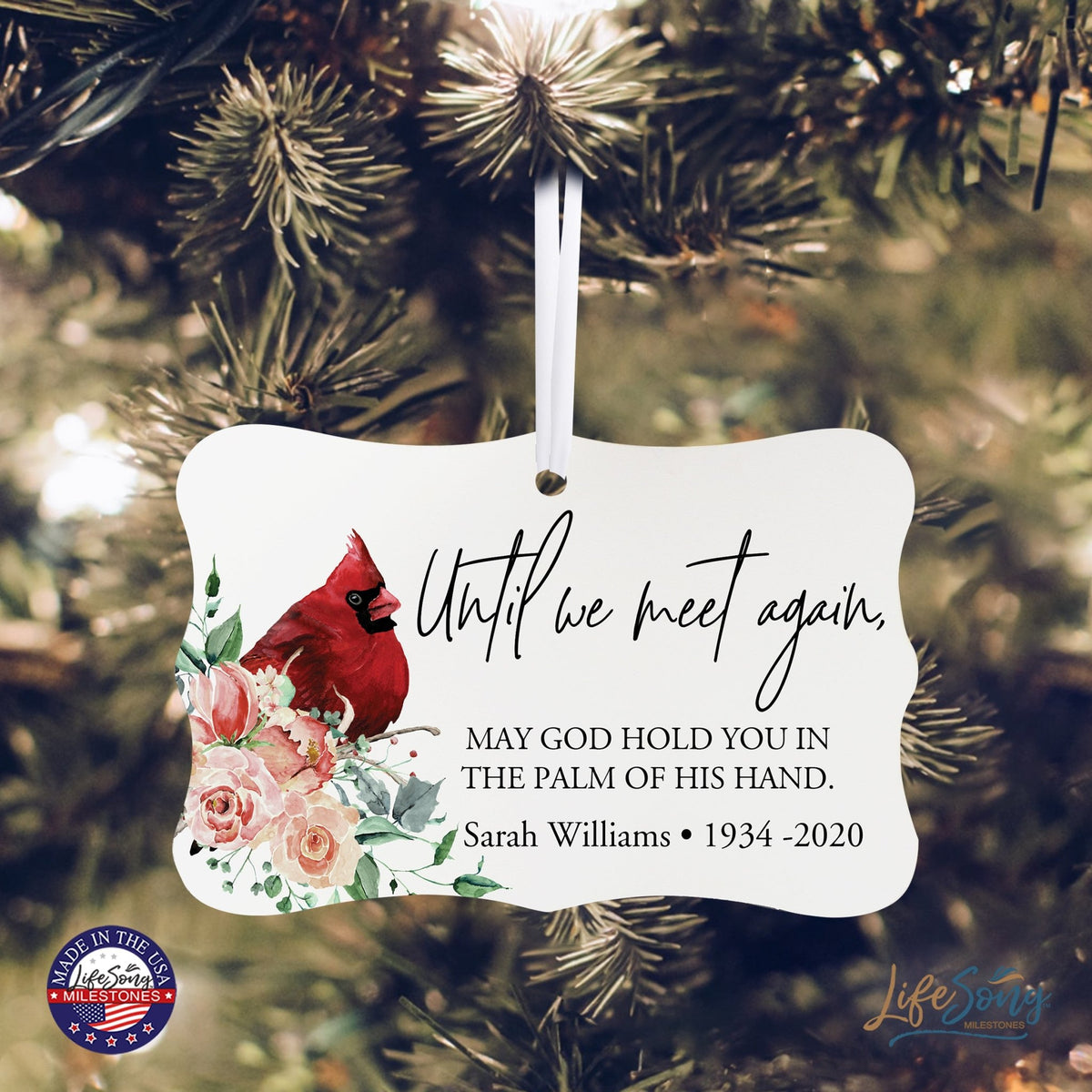 Custom Ceramic Everyday Memorial White Scalloped Ornament 2.5x4in Until We Meet Again - LifeSong Milestones