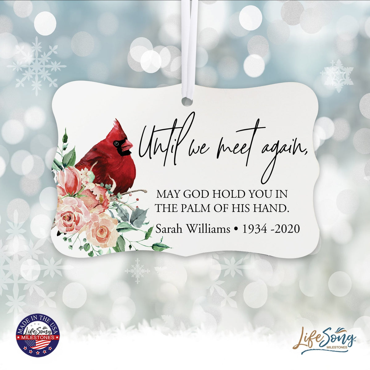 Custom Ceramic Everyday Memorial White Scalloped Ornament 2.5x4in Until We Meet Again - LifeSong Milestones