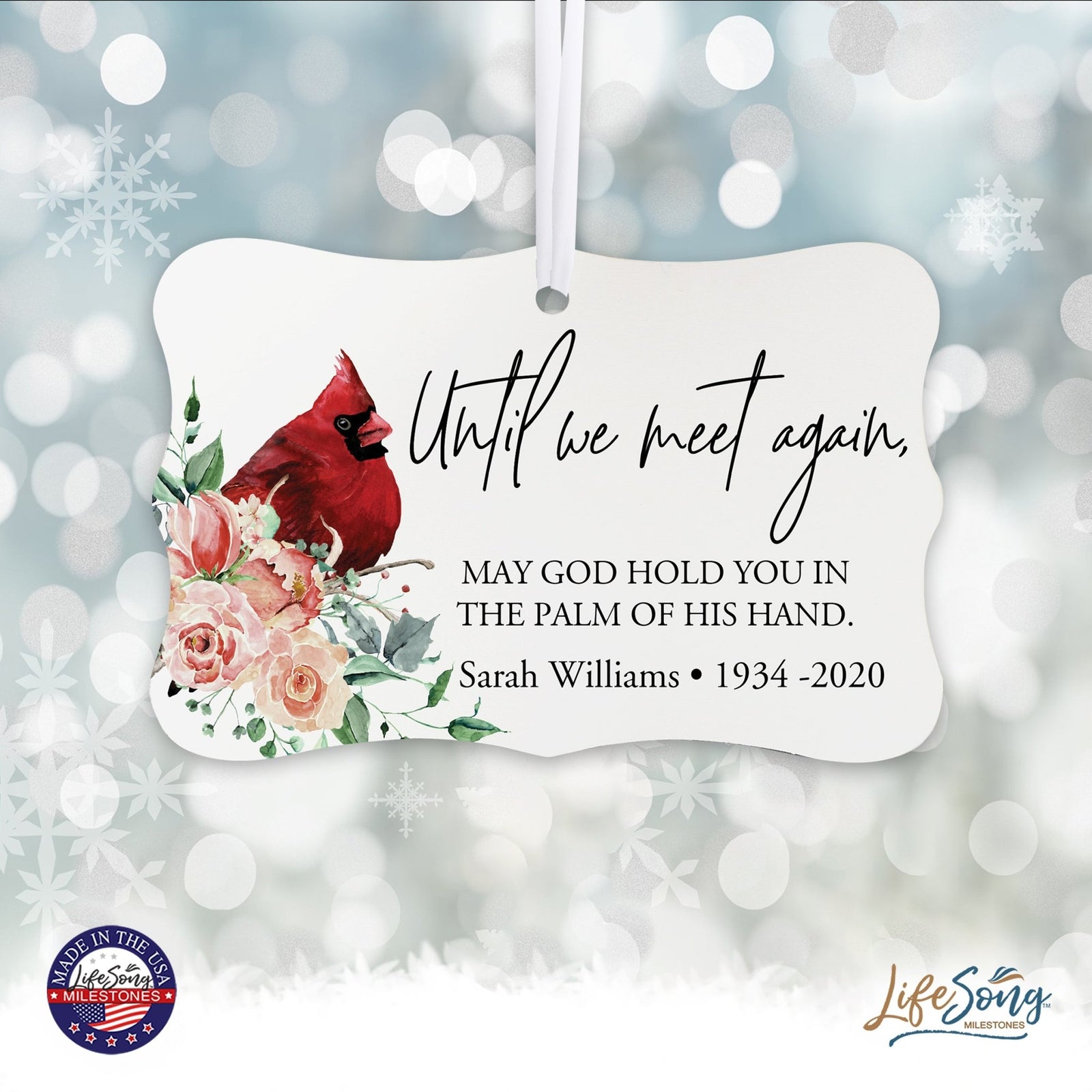 Custom Ceramic Everyday Memorial White Scalloped Ornament 2.5x4in Until We Meet Again - LifeSong Milestones