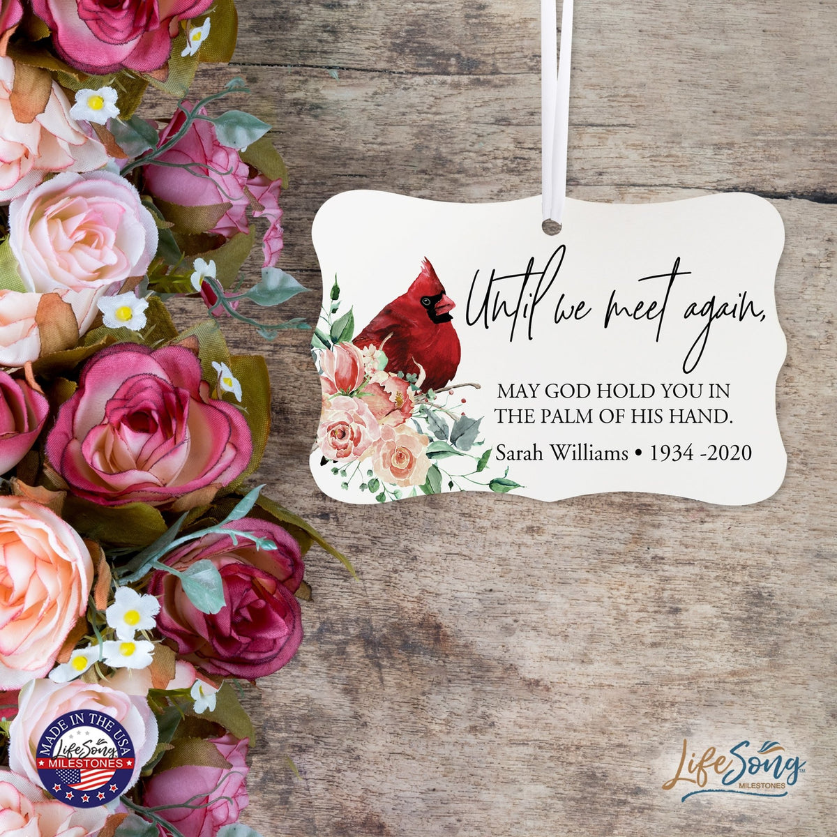 Custom Ceramic Everyday Memorial White Scalloped Ornament 2.5x4in Until We Meet Again - LifeSong Milestones