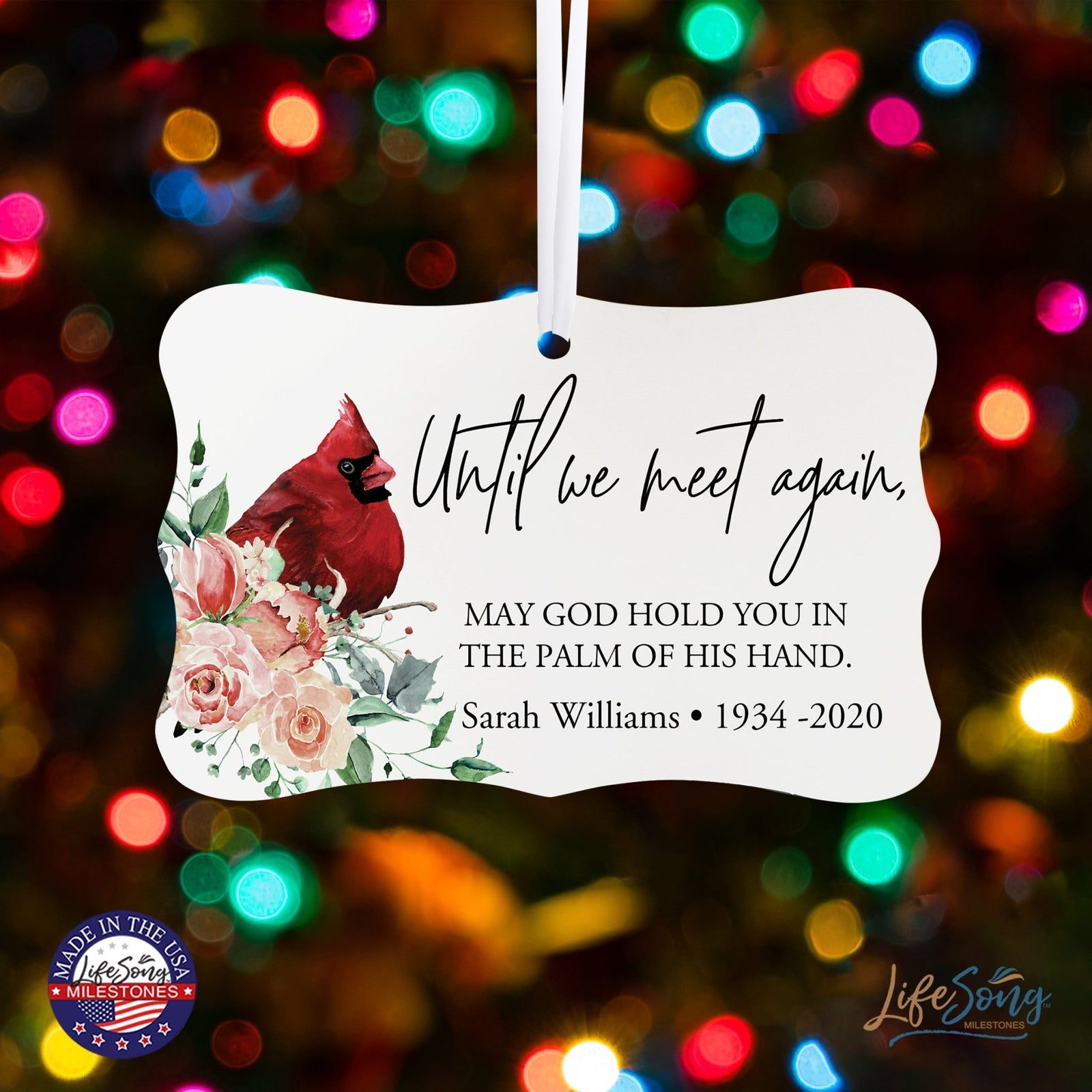 Custom Ceramic Everyday Memorial White Scalloped Ornament 2.5x4in Until We Meet Again - LifeSong Milestones