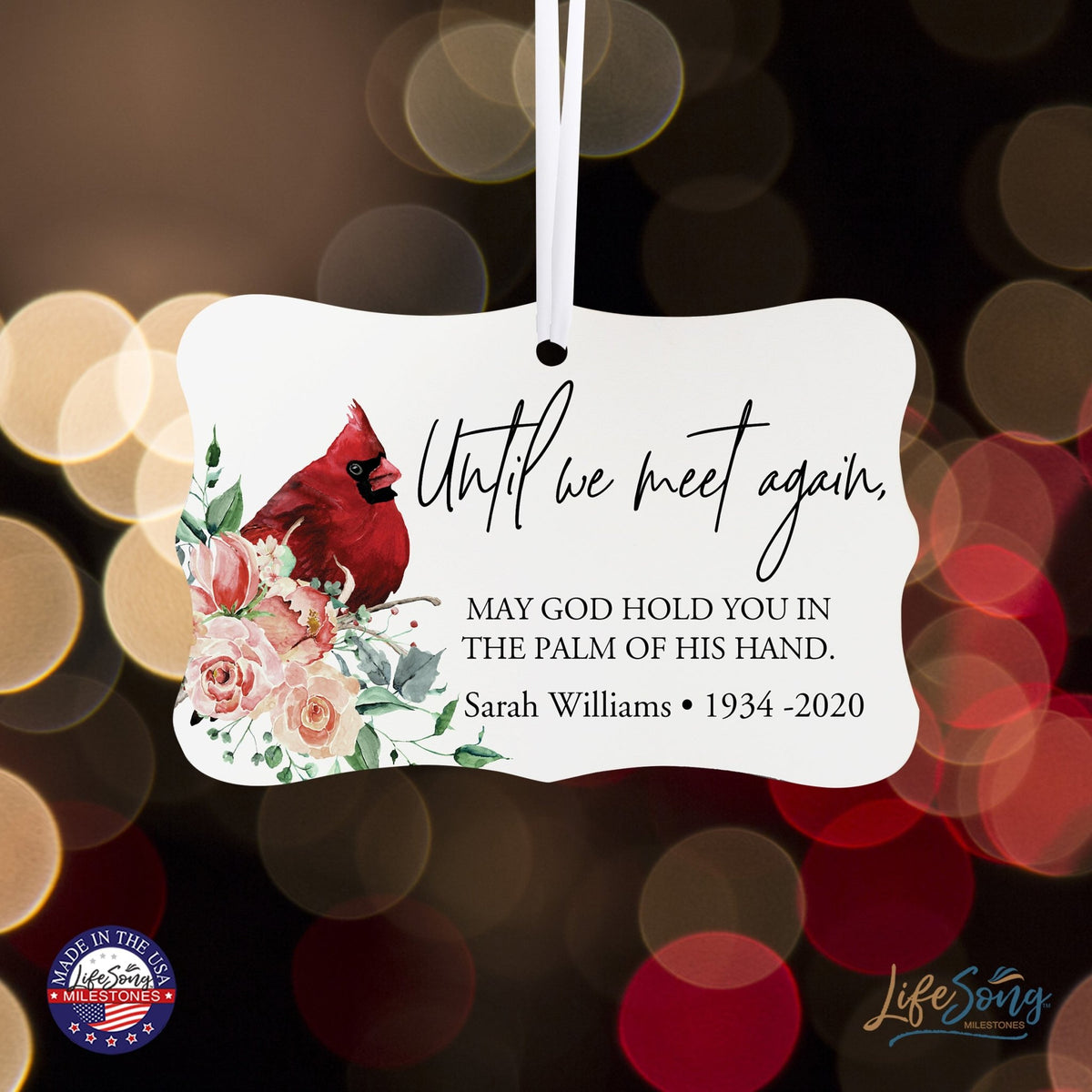 Custom Ceramic Everyday Memorial White Scalloped Ornament 2.5x4in Until We Meet Again - LifeSong Milestones