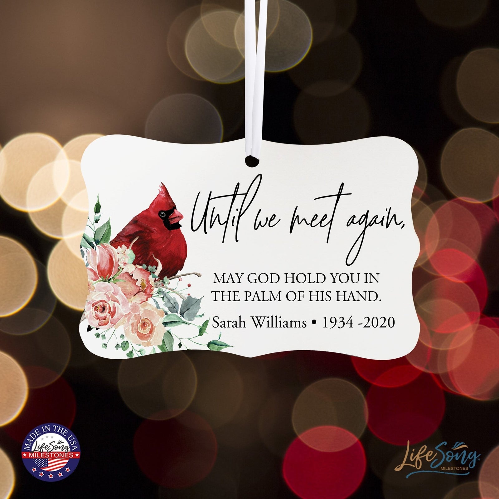 Custom Ceramic Everyday Memorial White Scalloped Ornament 2.5x4in Until We Meet Again - LifeSong Milestones