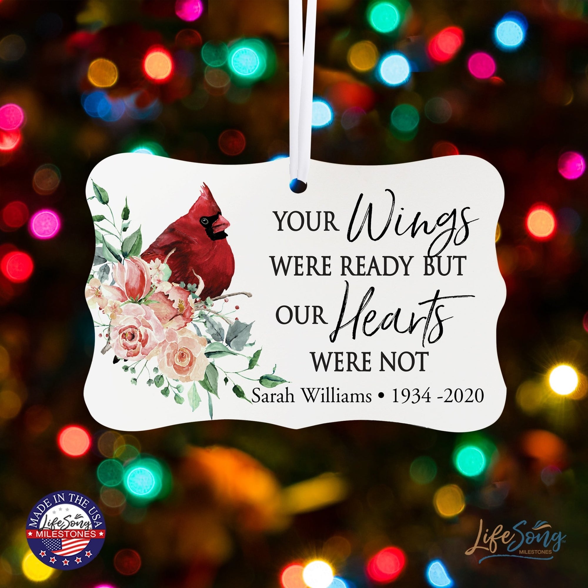 Custom Ceramic Everyday Memorial White Scalloped Ornament 2.5x4in Your Wings Were Ready - LifeSong Milestones