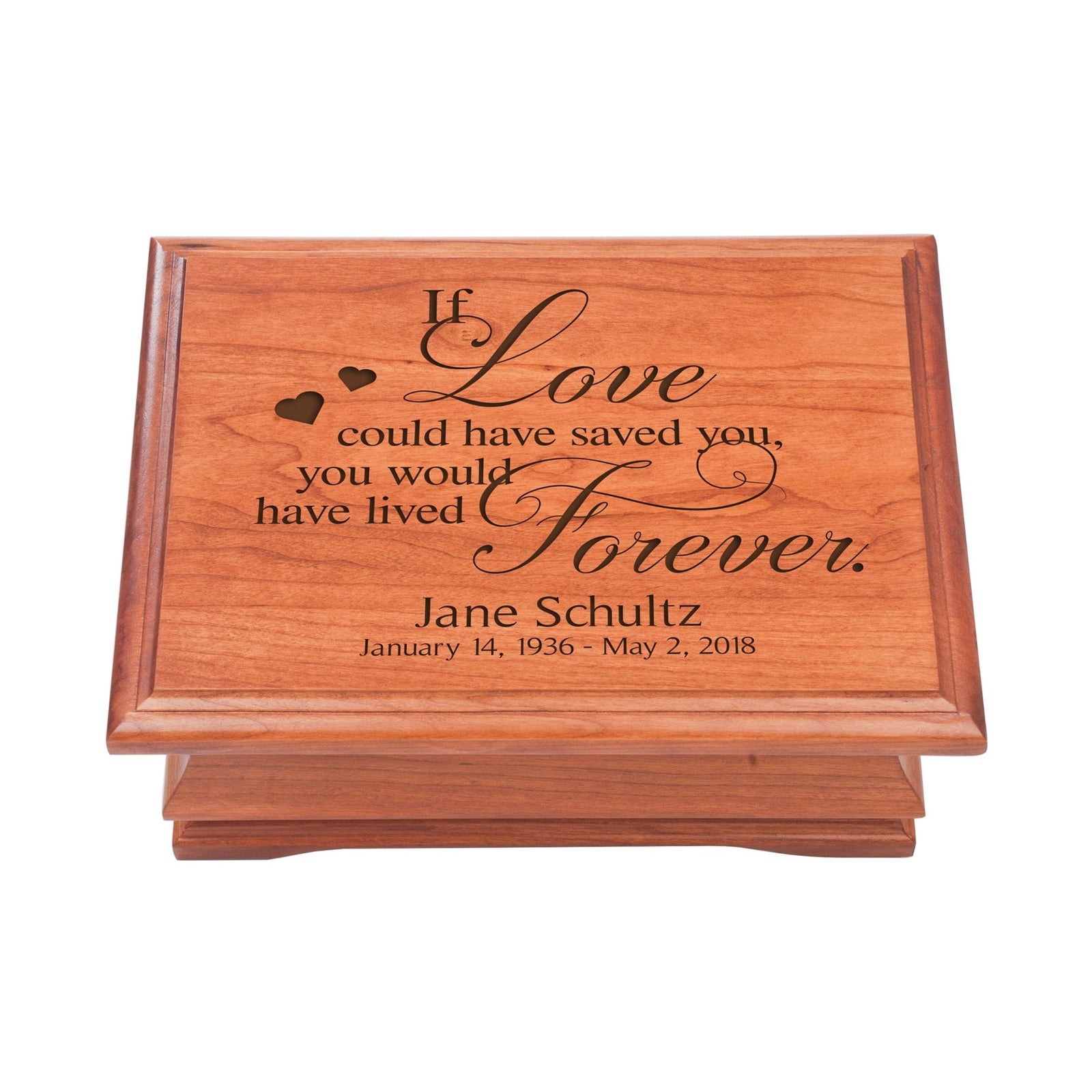 Custom Cherry Wood Memorial Jewelry Box - If Love Could Have Saved You - LifeSong Milestones