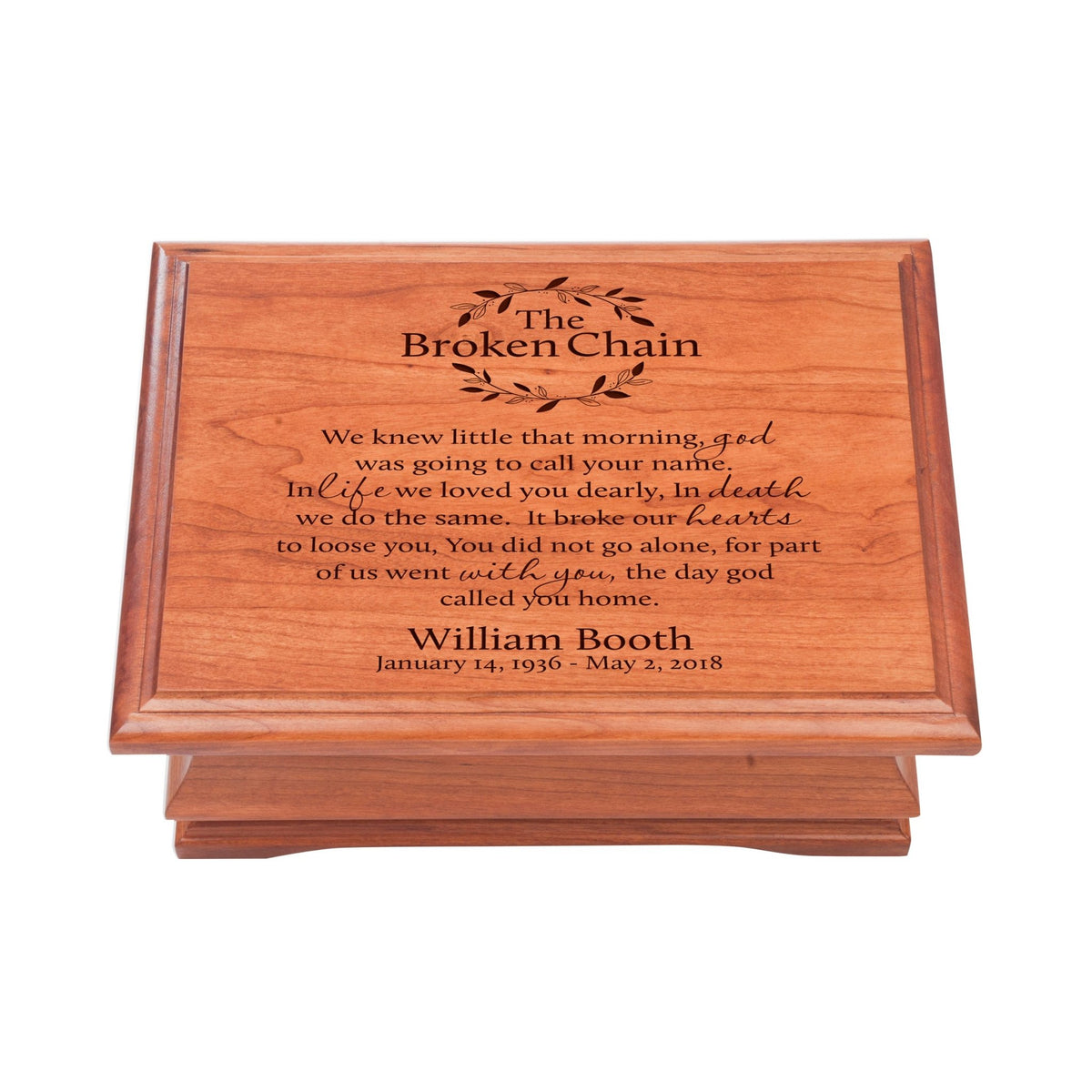 Custom Cherry Wood Memorial Jewelry Box - If Love Could Have Saved You - LifeSong Milestones