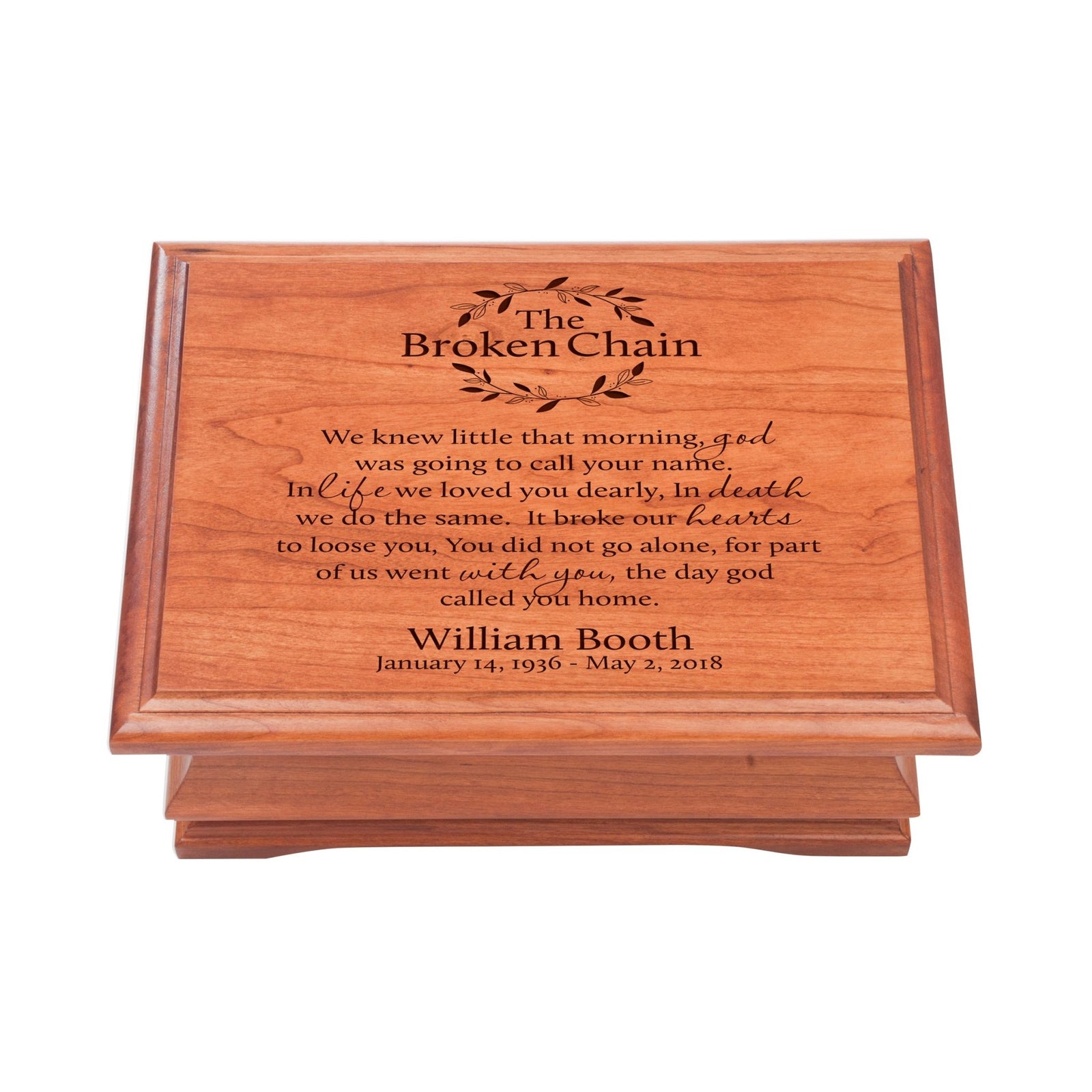 Custom Cherry Wood Memorial Jewelry Box - If Love Could Have Saved You - LifeSong Milestones