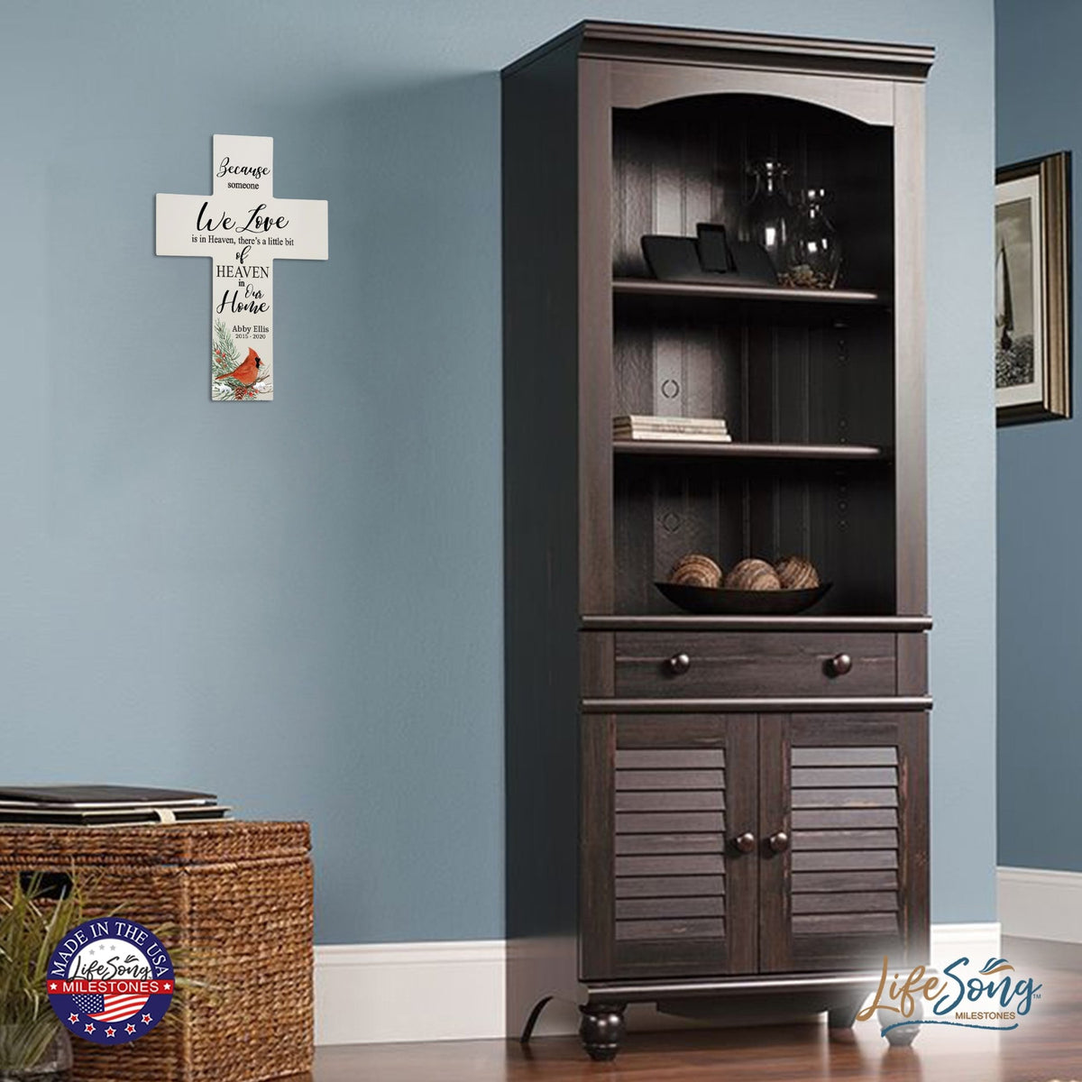 Custom Christmas Cardinal Memorial Wall Cross - Because Someone We Love - LifeSong Milestones