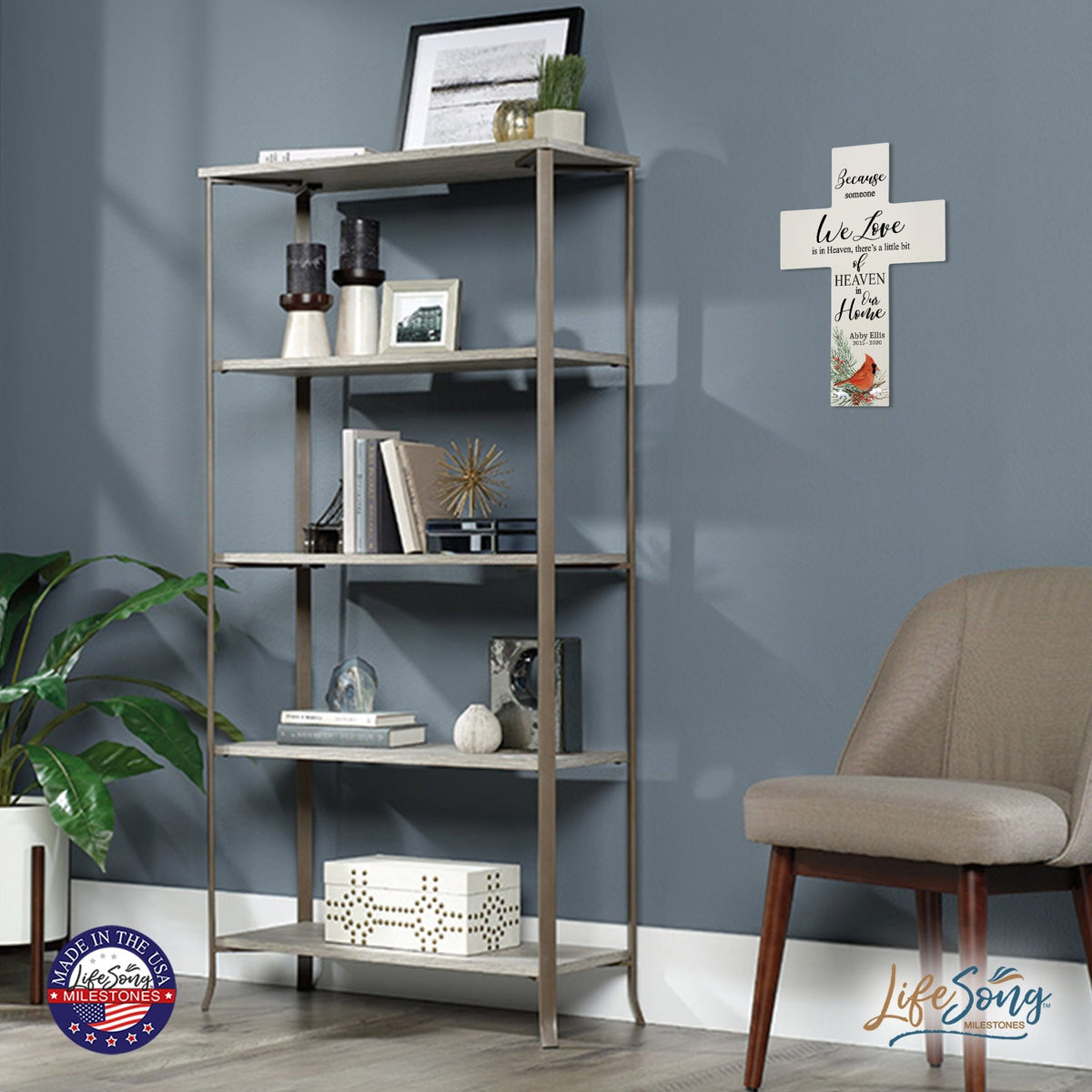 Custom Christmas Cardinal Memorial Wall Cross - Because Someone We Love - LifeSong Milestones