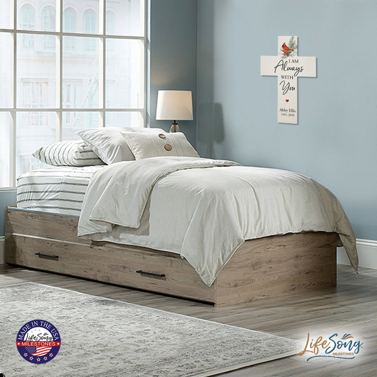 Custom Christmas Cardinal Memorial Wall Cross - I Am Always - LifeSong Milestones