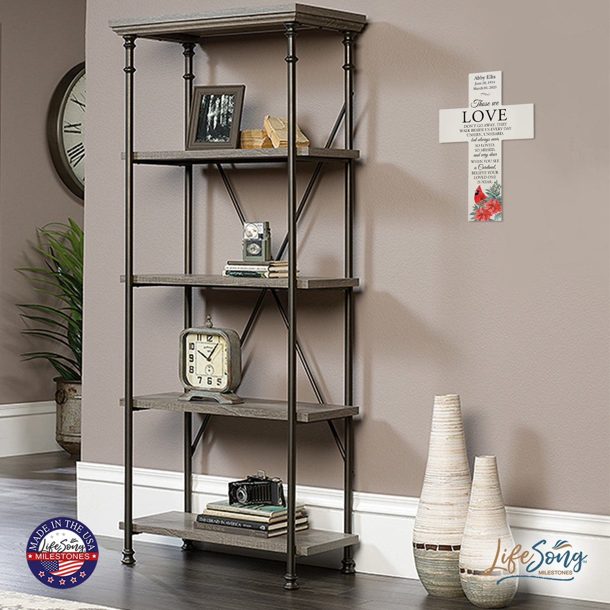 Custom Christmas Cardinal Memorial Wall Cross - Those We Love - LifeSong Milestones