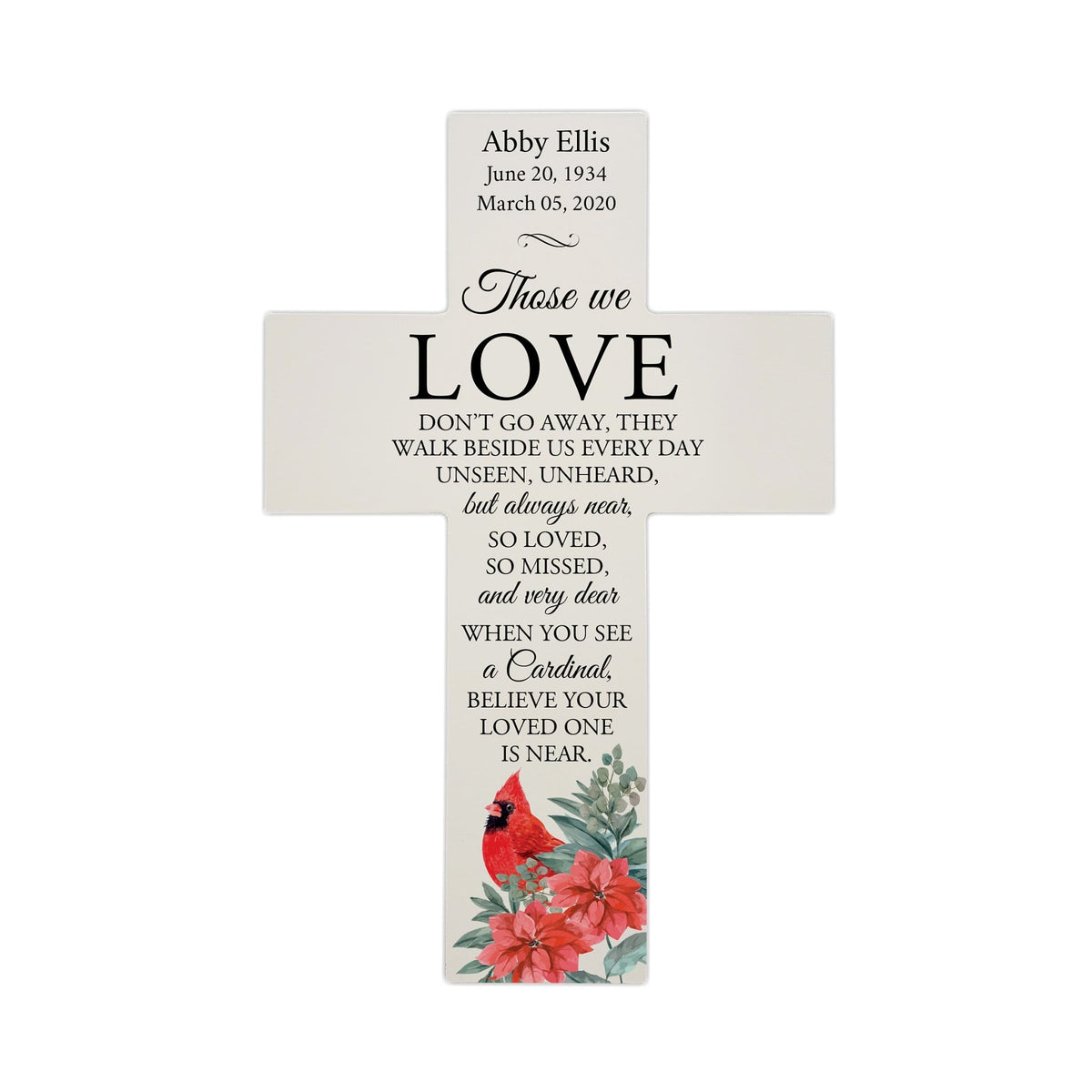 Custom Christmas Cardinal Memorial Wall Cross - Those We Love - LifeSong Milestones