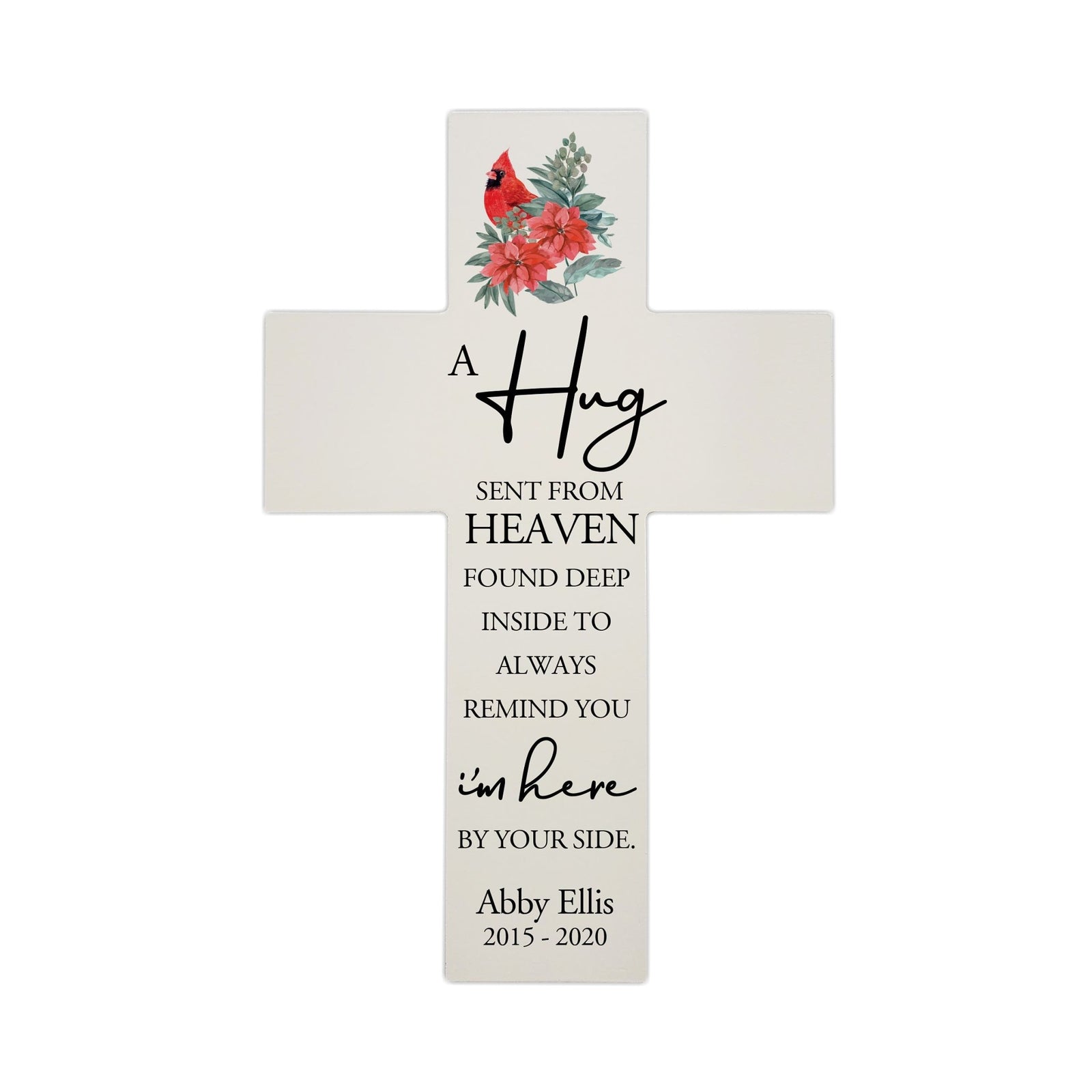 Custom Christmas Memorial Wall Cross - A Hug Sent (Cardinal) - LifeSong Milestones