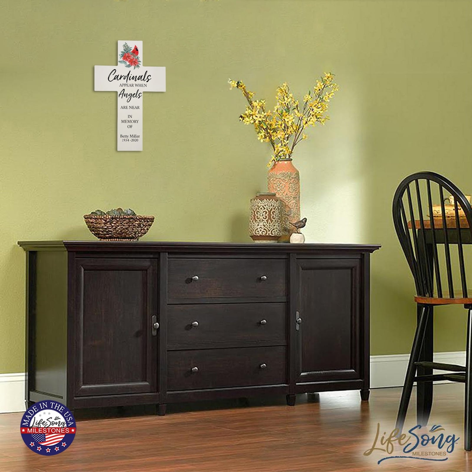 Custom Christmas Memorial Wall Cross - Cardinals Appear - LifeSong Milestones