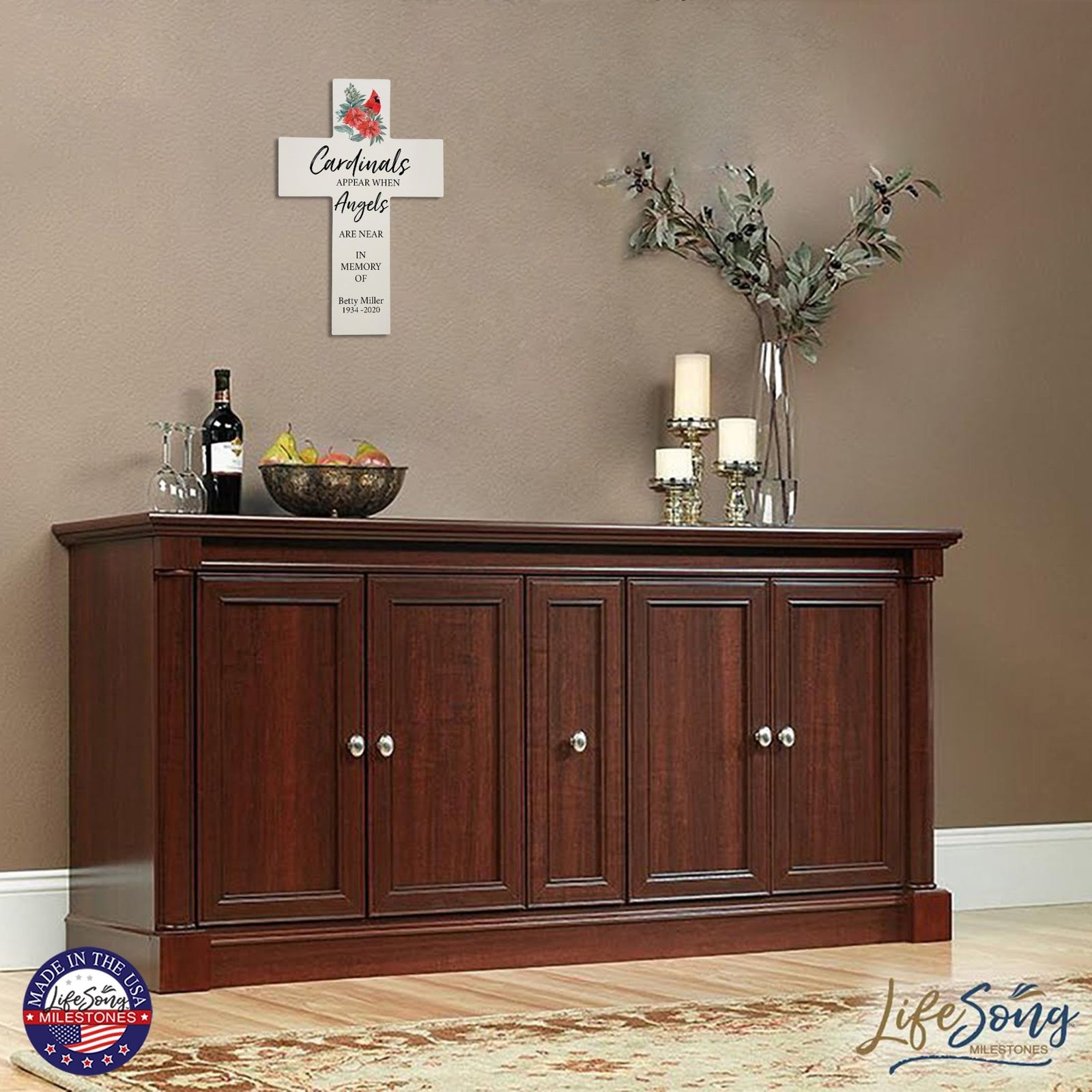 Custom Christmas Memorial Wall Cross - Cardinals Appear - LifeSong Milestones