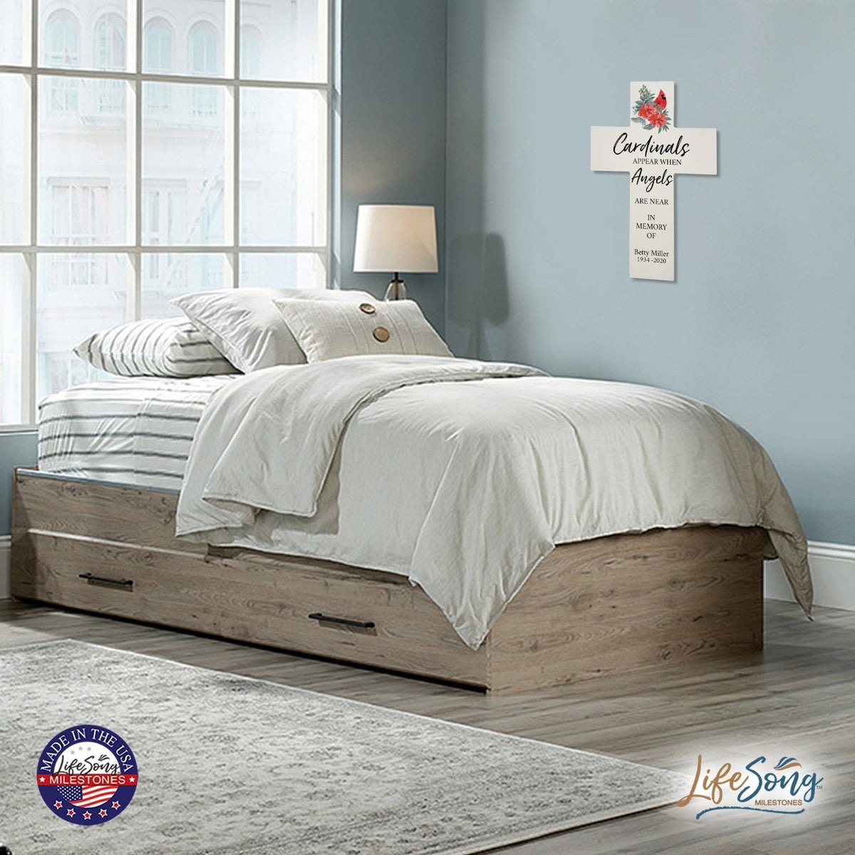 Custom Christmas Memorial Wall Cross - Cardinals Appear - LifeSong Milestones