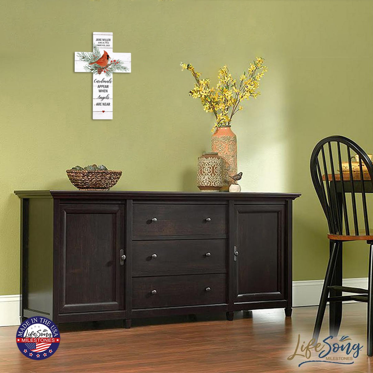 Custom Christmas Memorial Wall Cross - Cardinals Appear When Angels - LifeSong Milestones