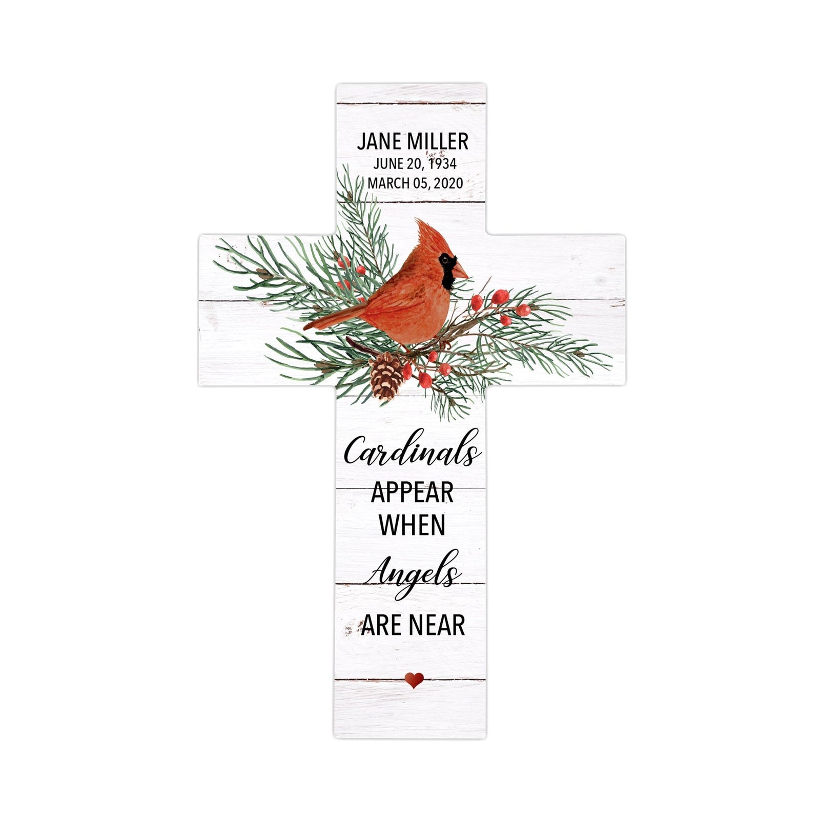 Custom Christmas Memorial Wall Cross - Cardinals Appear When Angels - LifeSong Milestones