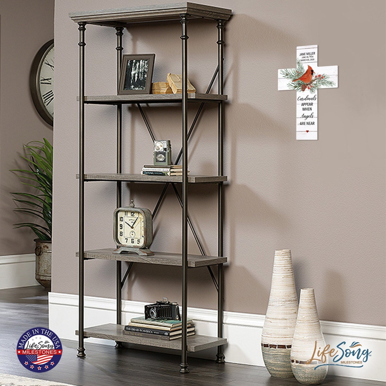 Custom Christmas Memorial Wall Cross - Cardinals Appear When Angels - LifeSong Milestones