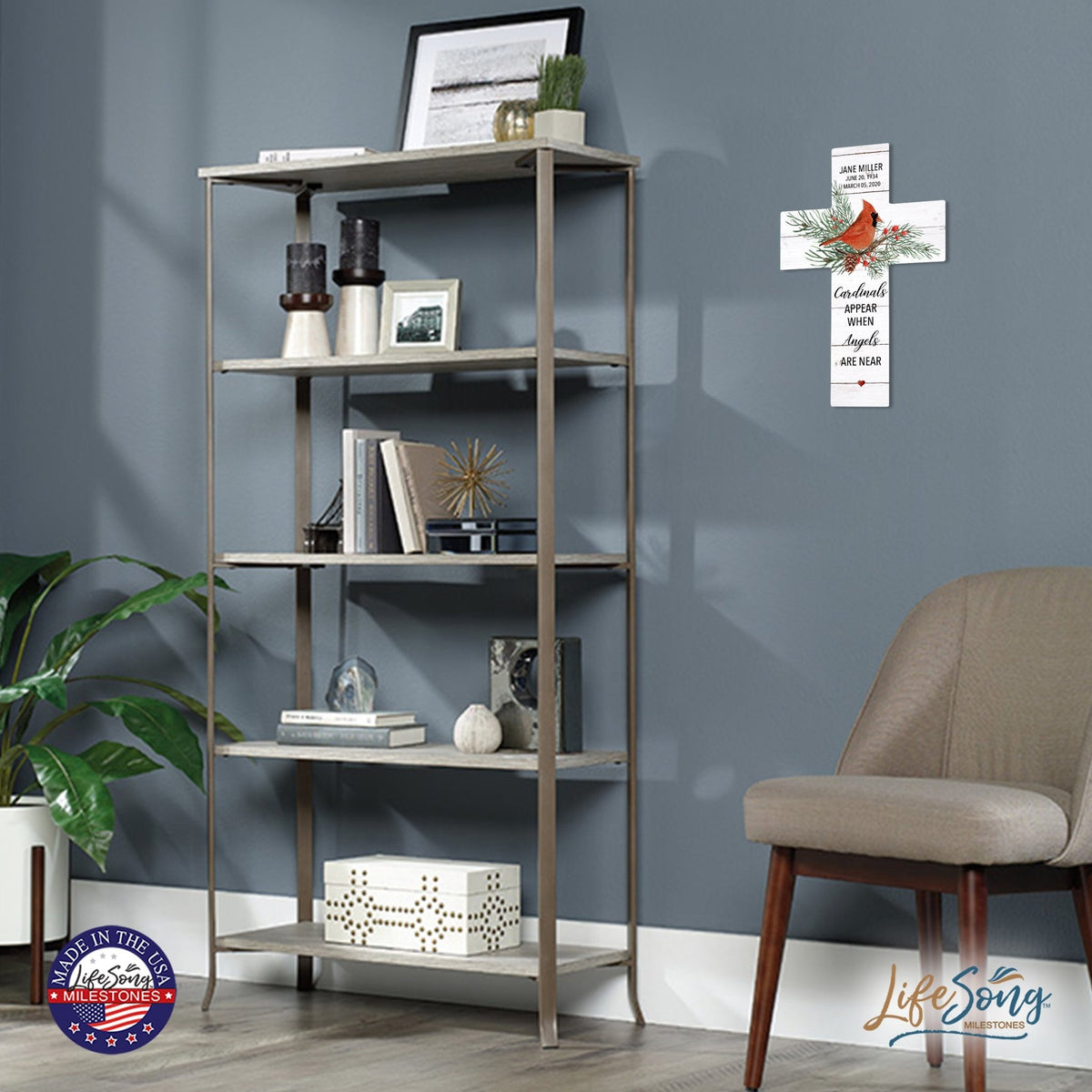 Custom Christmas Memorial Wall Cross - Cardinals Appear When Angels - LifeSong Milestones