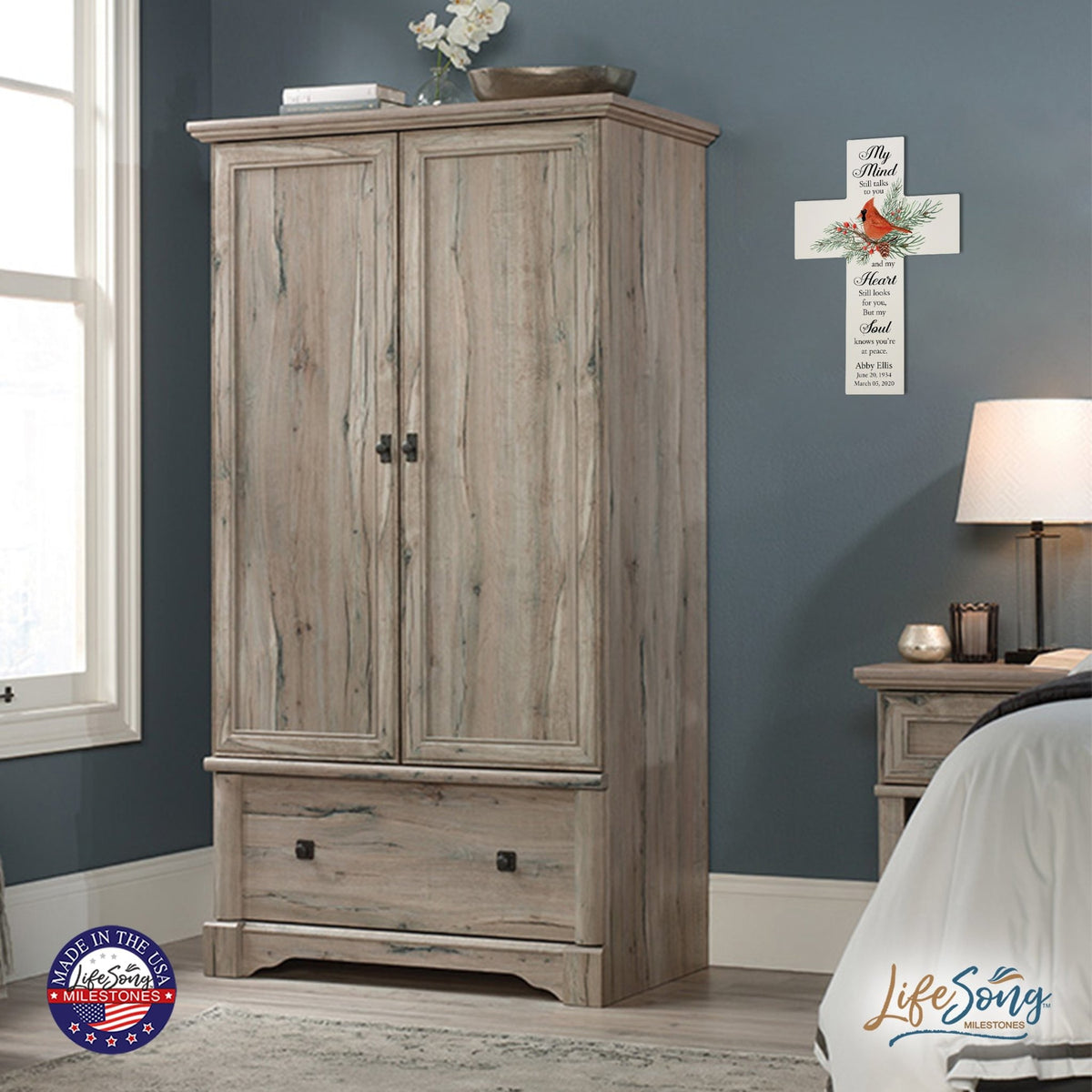 Custom Christmas Memorial Wall Cross - My Mind Still Talks to You - LifeSong Milestones