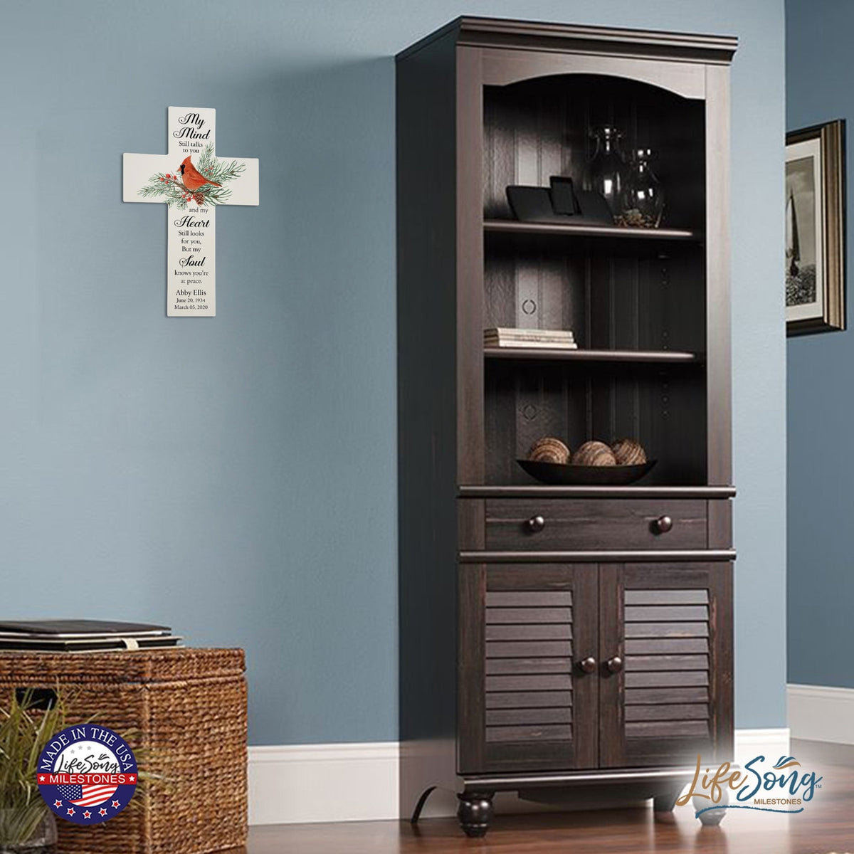 Custom Christmas Memorial Wall Cross - My Mind Still Talks to You - LifeSong Milestones