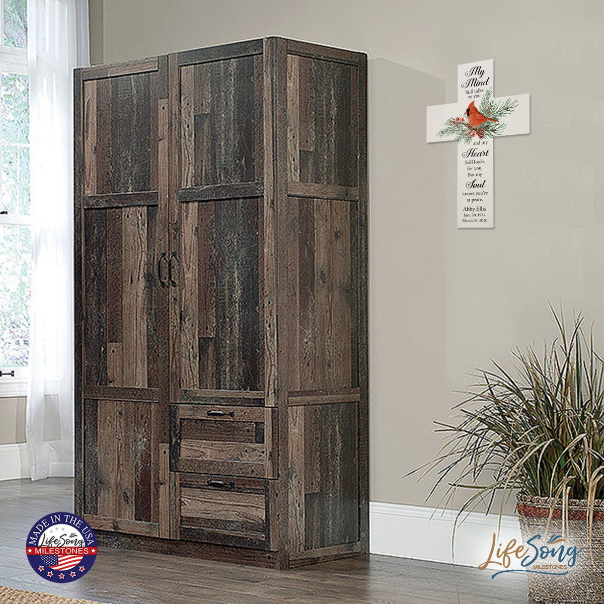 Custom Christmas Memorial Wall Cross - My Mind Still Talks to You - LifeSong Milestones