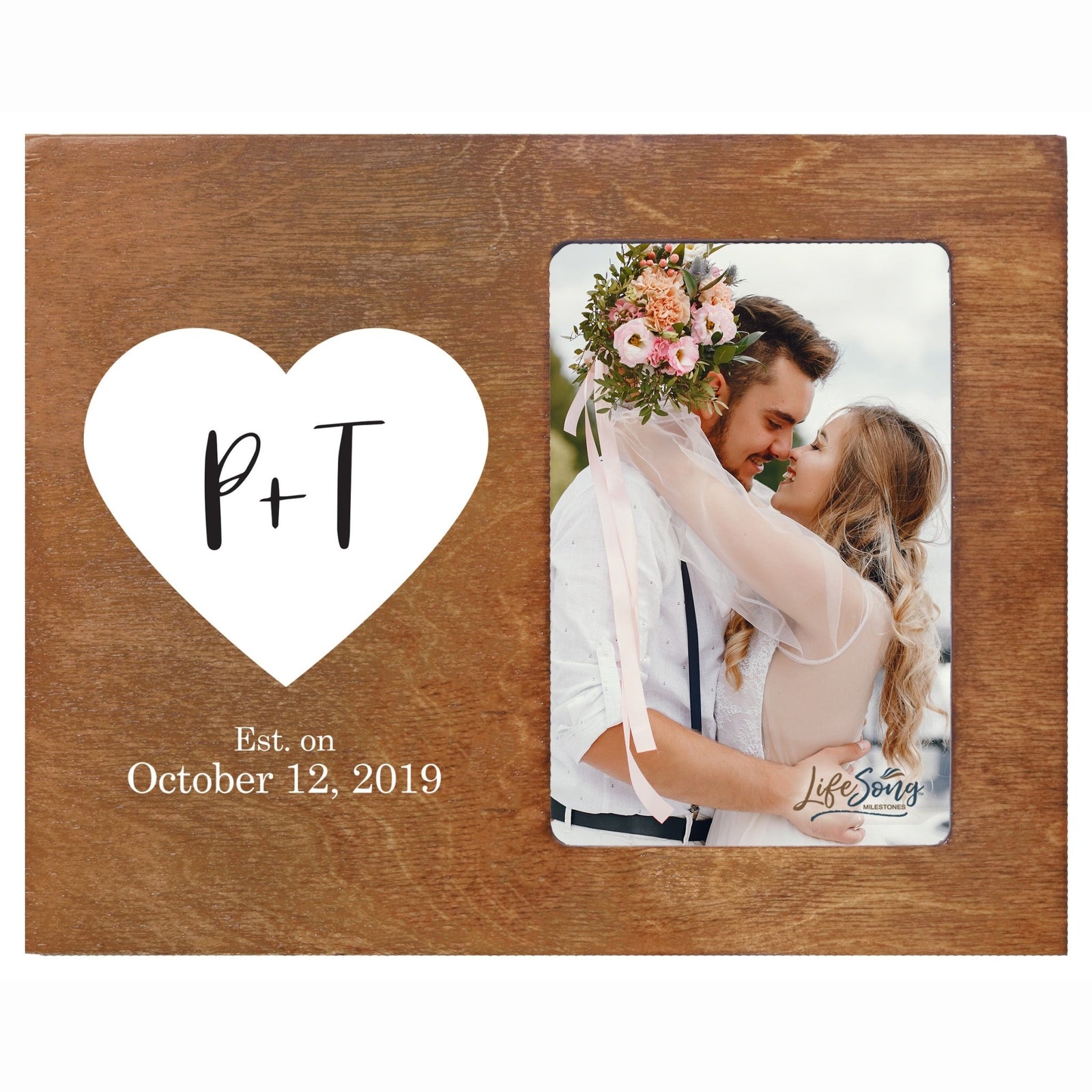 Custom Digitally Printed Wedding Photo Frame Holds 4x6 Photo - Initials Heart - LifeSong Milestones