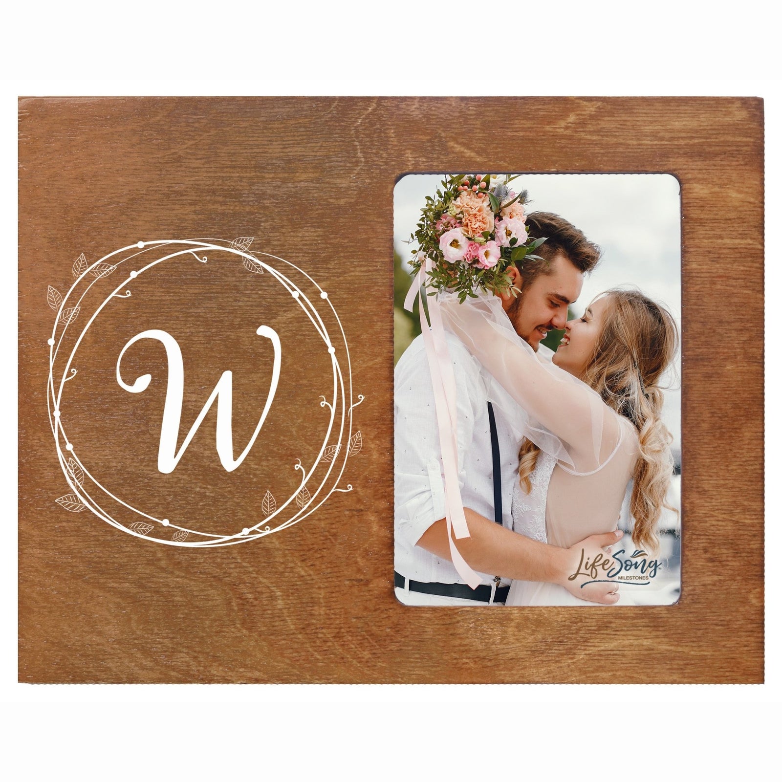 Custom Digitally Printed Wedding Photo Frame Holds 4x6 Photo - Wreath - LifeSong Milestones