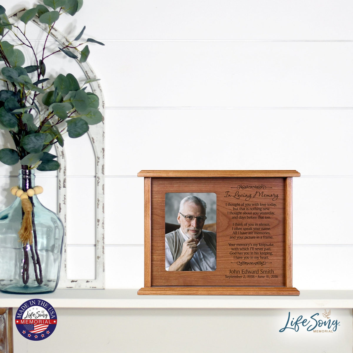 Custom Engraved 12x9 Memorial Keepsake Cremation Urn Box Holds 200 Cu Inches Of Human Ashes and 4x6 Picture In Loving Memory - LifeSong Milestones