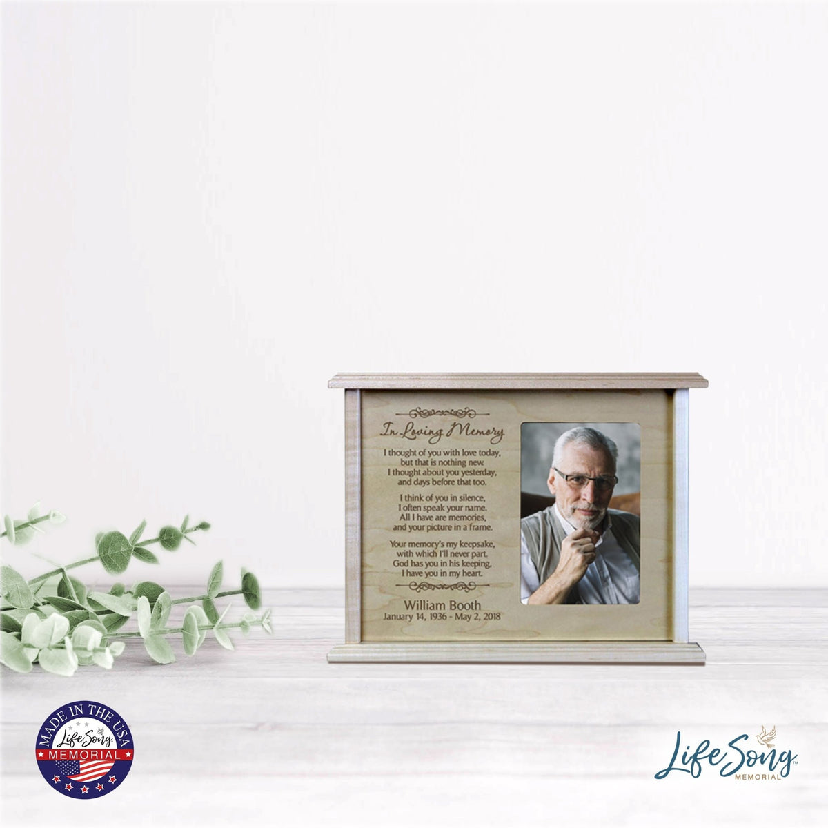 Custom Engraved 12x9 Memorial Keepsake Cremation Urn Box Holds 200 Cu Inches Of Human Ashes and 4x6 Picture In Loving Memory - LifeSong Milestones