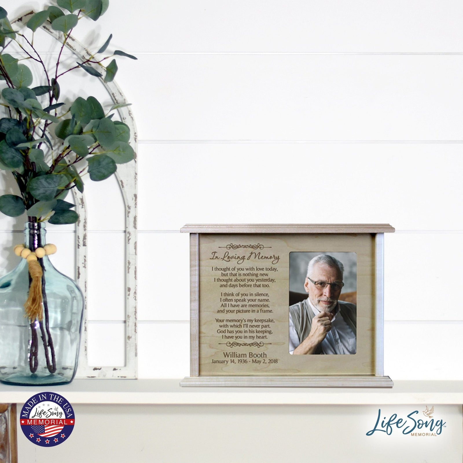 Custom Engraved 12x9 Memorial Keepsake Cremation Urn Box Holds 200 Cu Inches Of Human Ashes and 4x6 Picture In Loving Memory - LifeSong Milestones