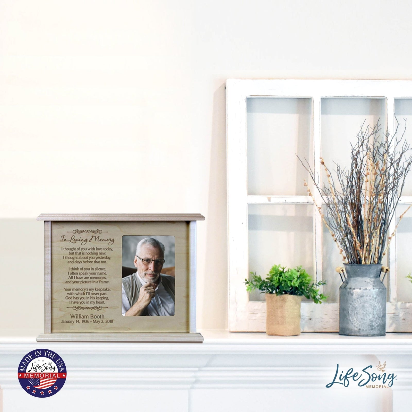 Custom Engraved 12x9 Memorial Keepsake Cremation Urn Box Holds 200 Cu Inches Of Human Ashes and 4x6 Picture In Loving Memory - LifeSong Milestones