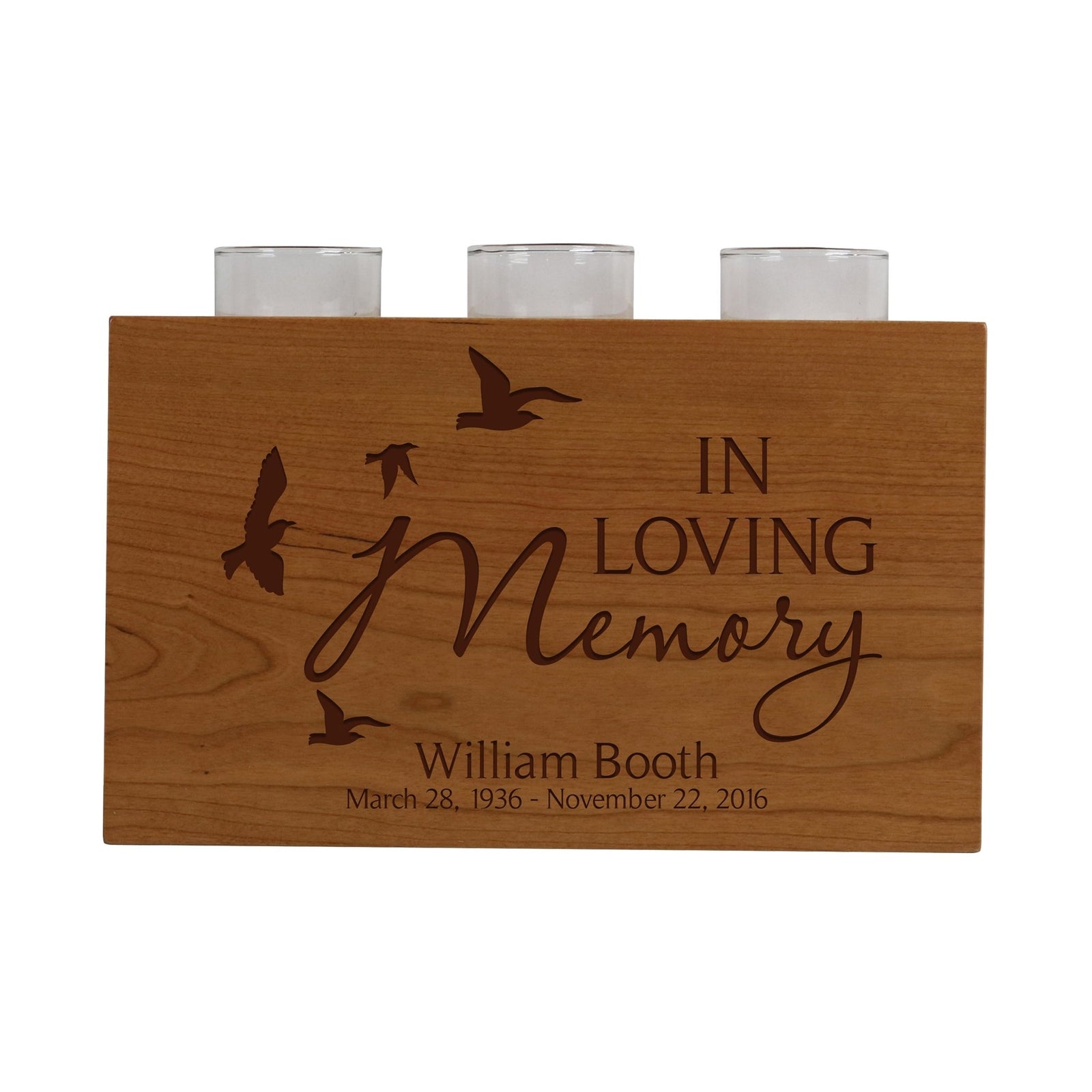 Custom Engraved 3 Votive Candle Holder and Urn Box for Human Ashes holds 90 cu in In Loving Memory - LifeSong Milestones