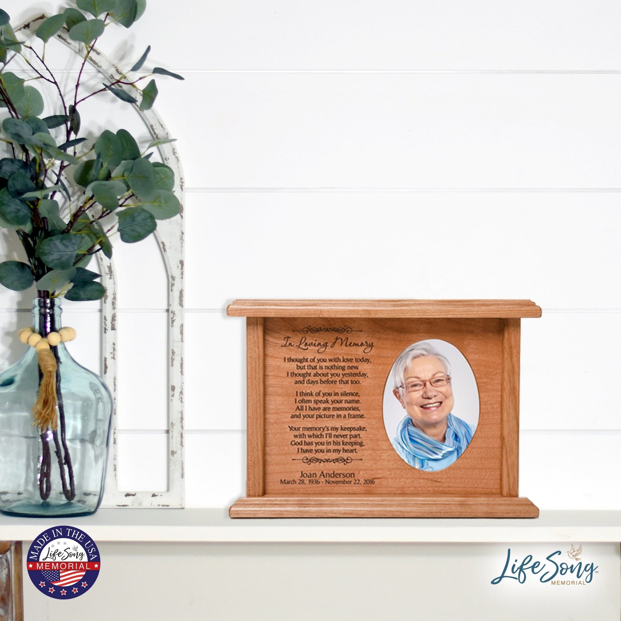 Custom Engraved 8.75x4 Memorial Cremation Keepsake Urn Box Holds 65 Cu Inches Of Human Ashes and 2x3 Photo - In Loving Memory - LifeSong Milestones