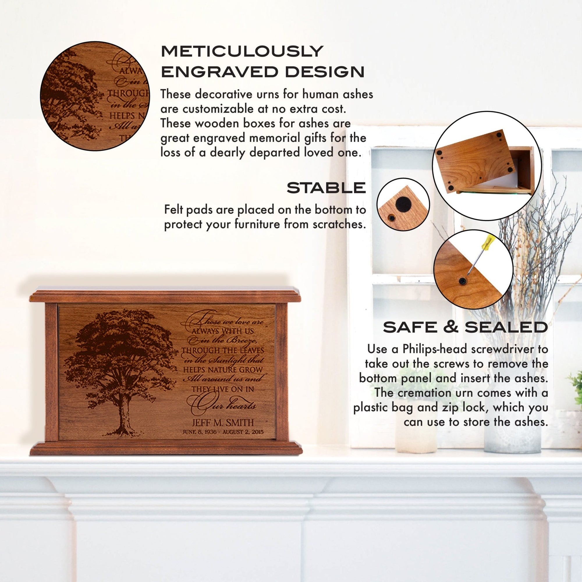 Custom Engraved Cherry Wood Cremation Urn For Those Who We Love - LifeSong Milestones